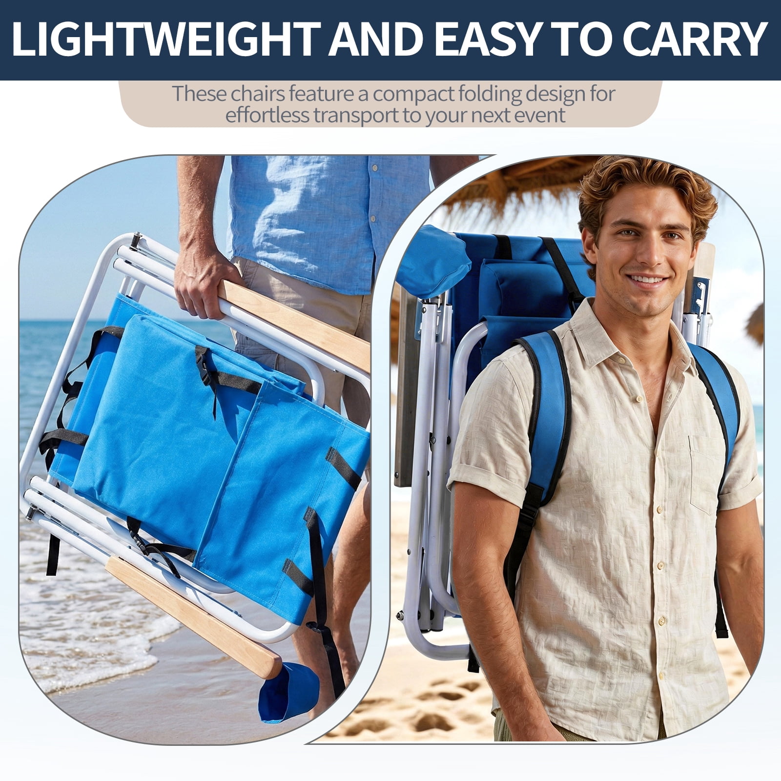 Ktaxon Backpack Beach Chair, Outdoor 4-Level Adjustable Folding Chair, Protable Seating with Cup Holder & Removable Headrest, Blue - Image 2