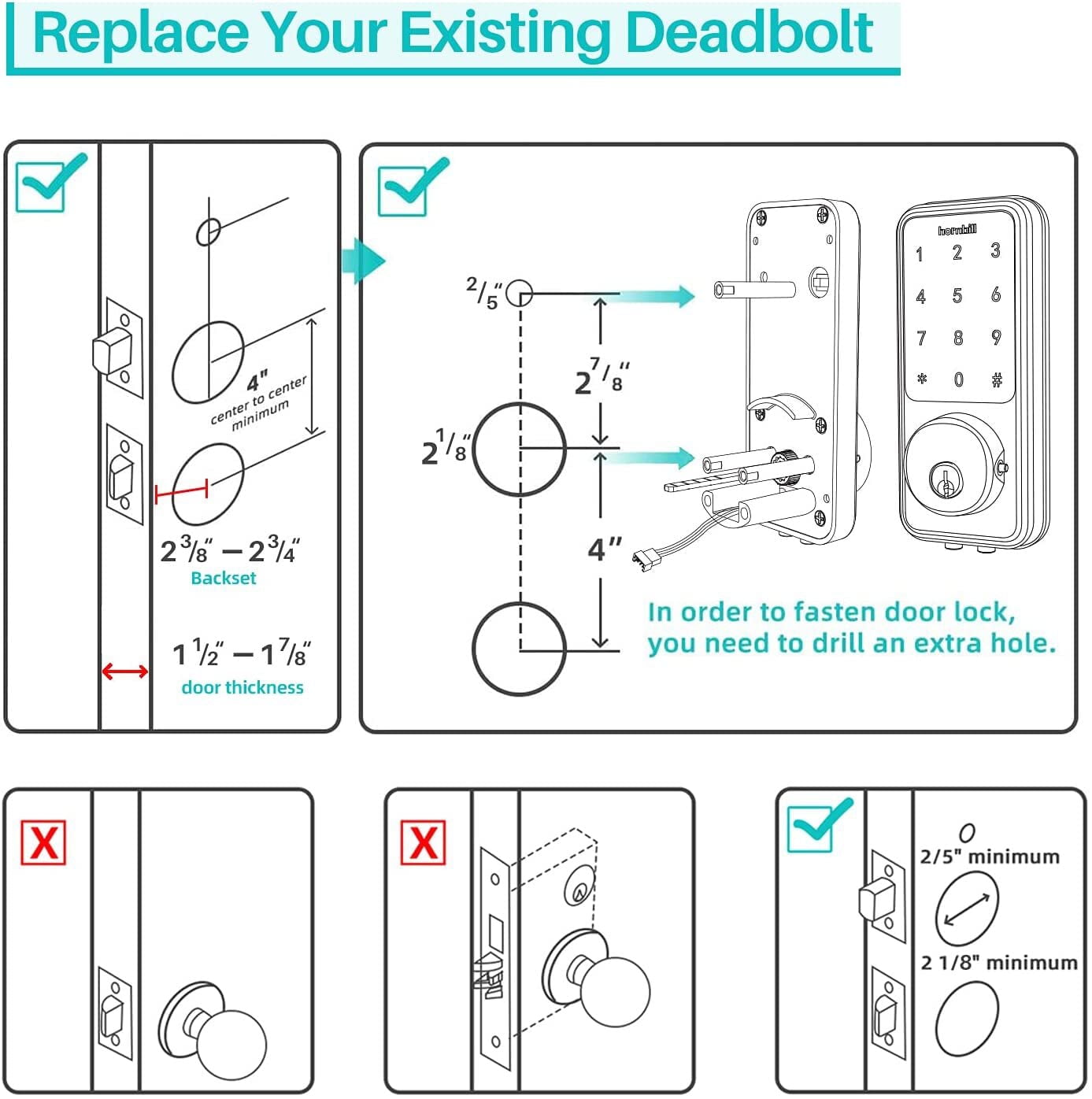 Wi-Fi & Bluetooth Smart Lock, Keyless Entry Smart Front Lock, hornbill Touch Screen Keypads, App Control, Auto Lock, Compatible with Alexa, Remotely Control (Included G2 Gateway) - Image 7