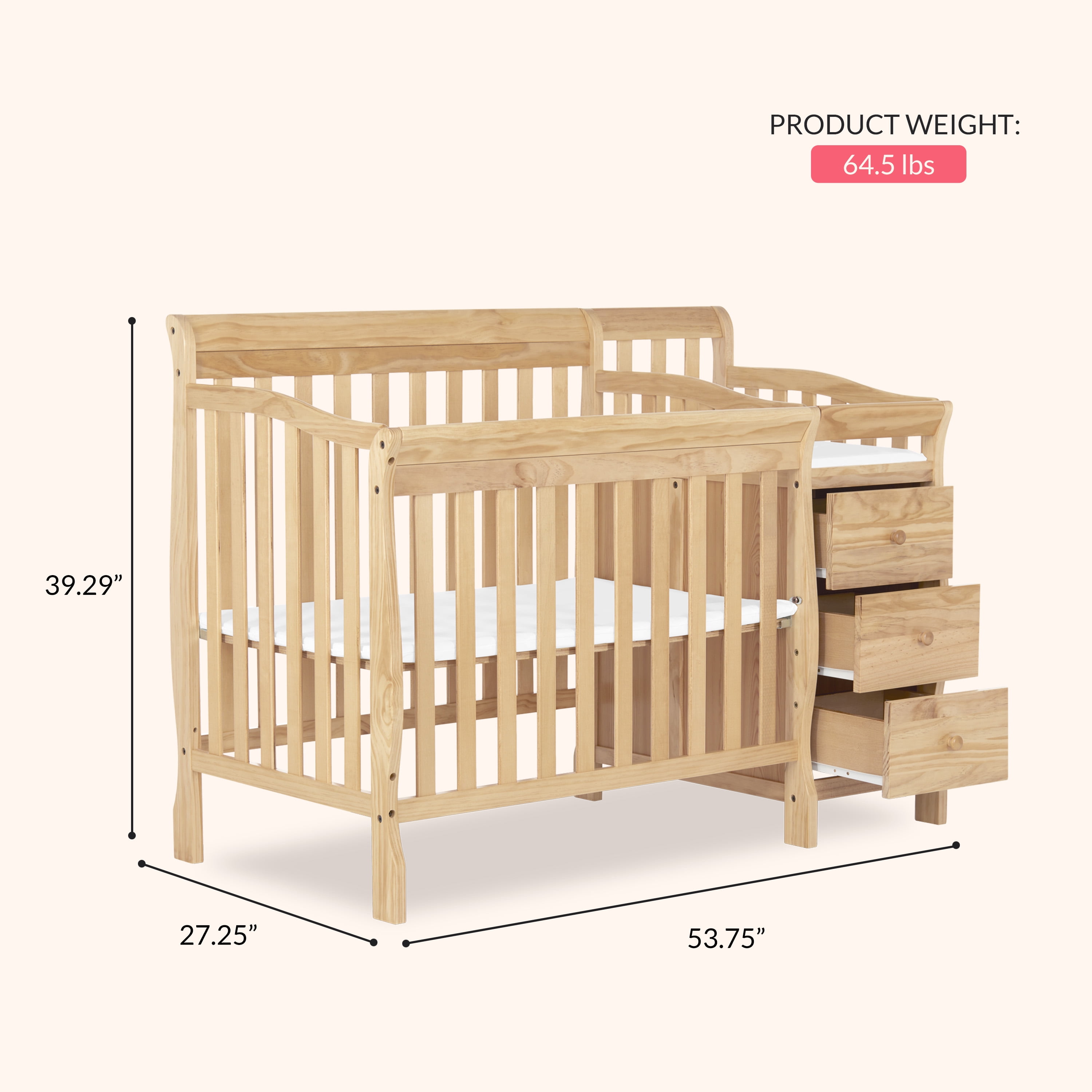 Dream On Me Jayden 4-in-1 Convertible Mini Crib with Changer Natural - Image 4