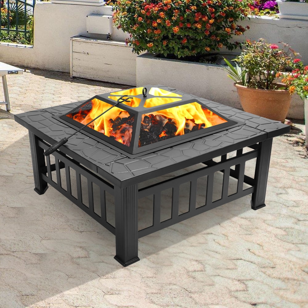 UBesGoo 32" Wood Burning Firepit Garden Square Fire Pit Stove Fire Bowl Patio Firepits Outdoor Black - Image 5