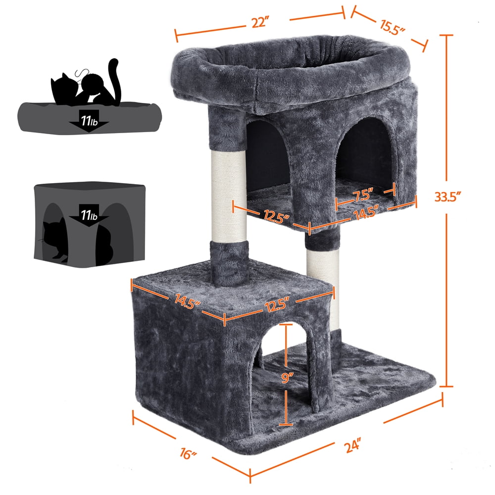 Renwick 33.5" Height Small Cat Tree Tower with 2 Condos, Dark Gray - Image 5