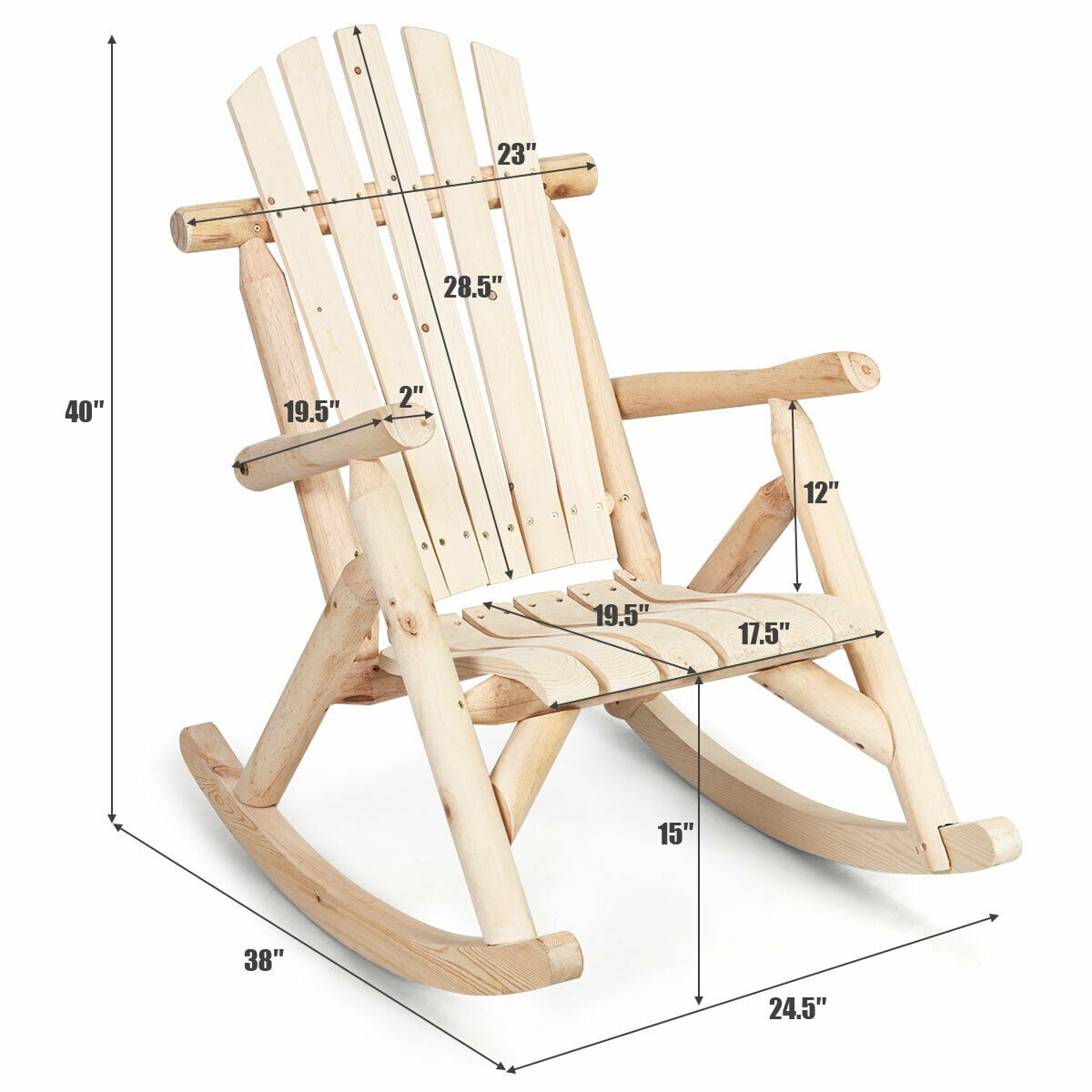 Costway Log Rocking Chair Wood Single Porch Rocker Lounge Patio Deck Furniture Natural - Image 11