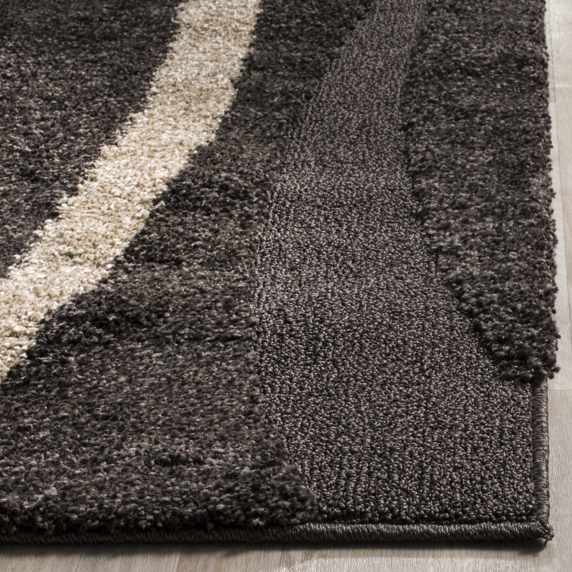 SAFAVIEH Florida Ellen Abstract Shag Area Rug, Dark Brown/Beige, 5'3" x 7'6" - Image 2