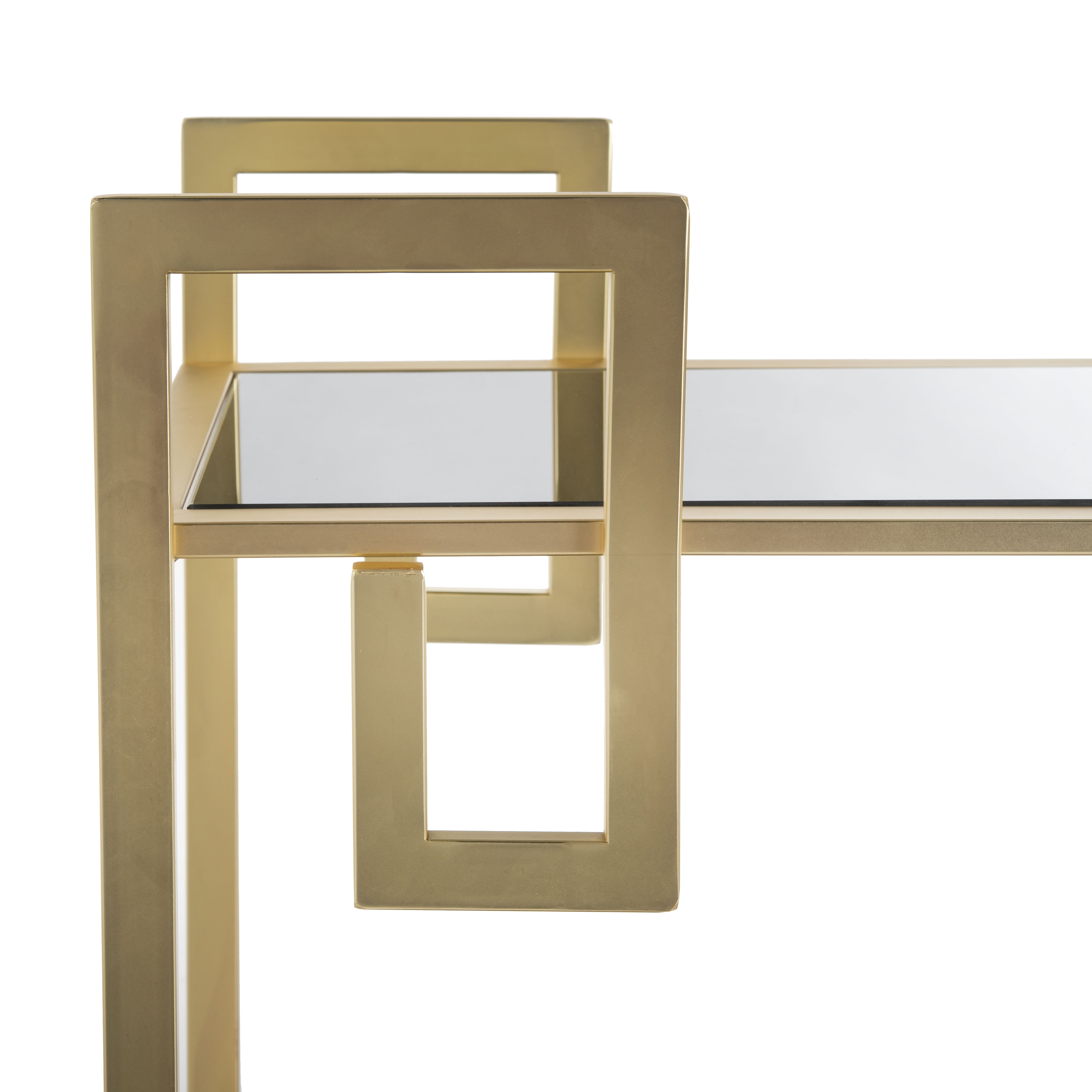 SAFAVIEH Eliza 2 Tier Modern Glam Rectangle Bar Cart with Casters, Brass/Black Glass - Image 3