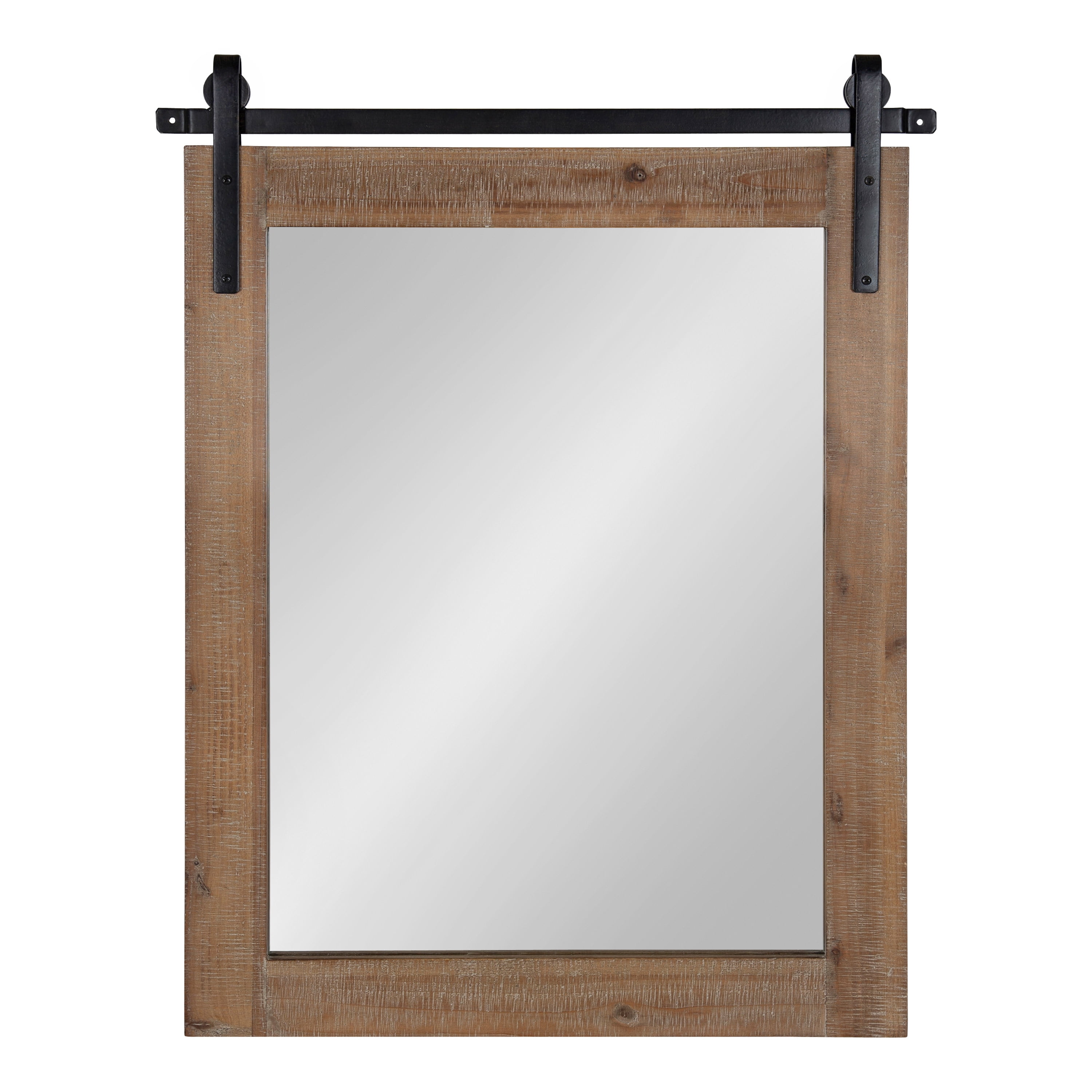Kate and Laurel Cates Rustic Wall Mirror, 22" x 30" Rustic Brown, Farmhouse Barn Door-Inspired Wall Decor - Image 5
