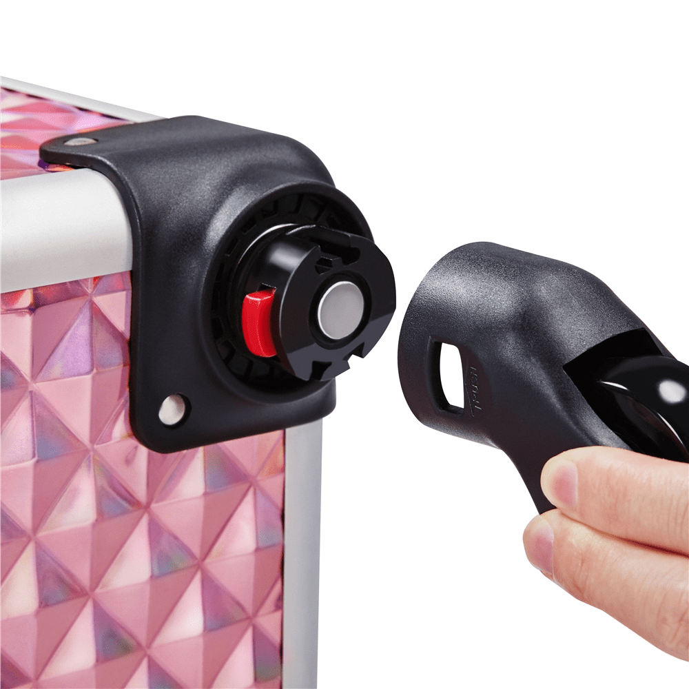 Alden Design Aluminum Cosmetic Makeup Train Case with 4 Side Trays & 1 Slide-out Drawer, Glitter Pink - Image 3