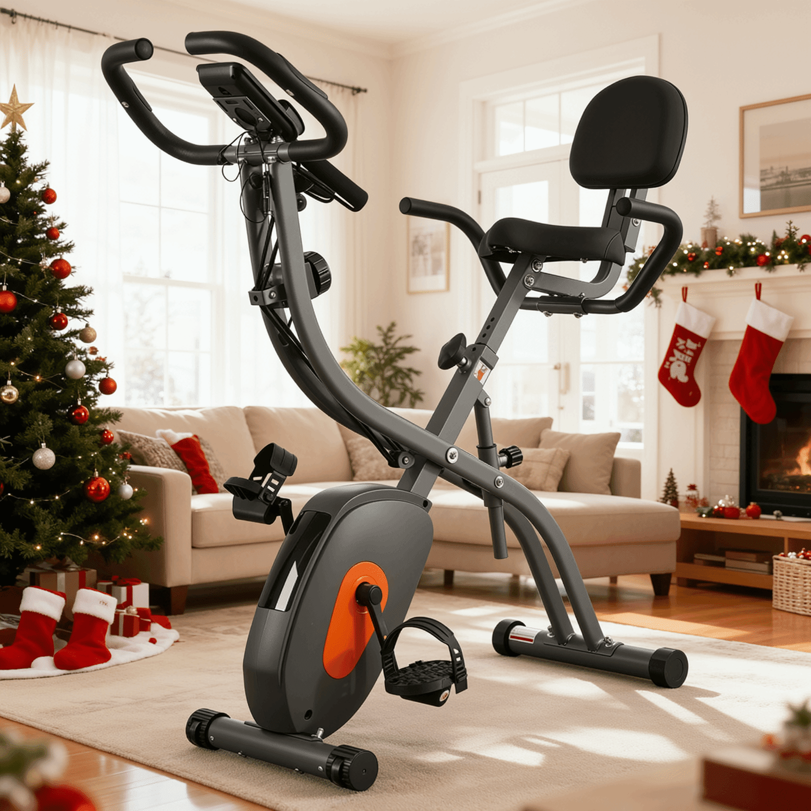 Naipo Folding Exercise Bike 4 in 1 Magnetic Stationary Recumbent Bike 10 Level Resistance for Home Use with Arm Resistance Bands - Image 11