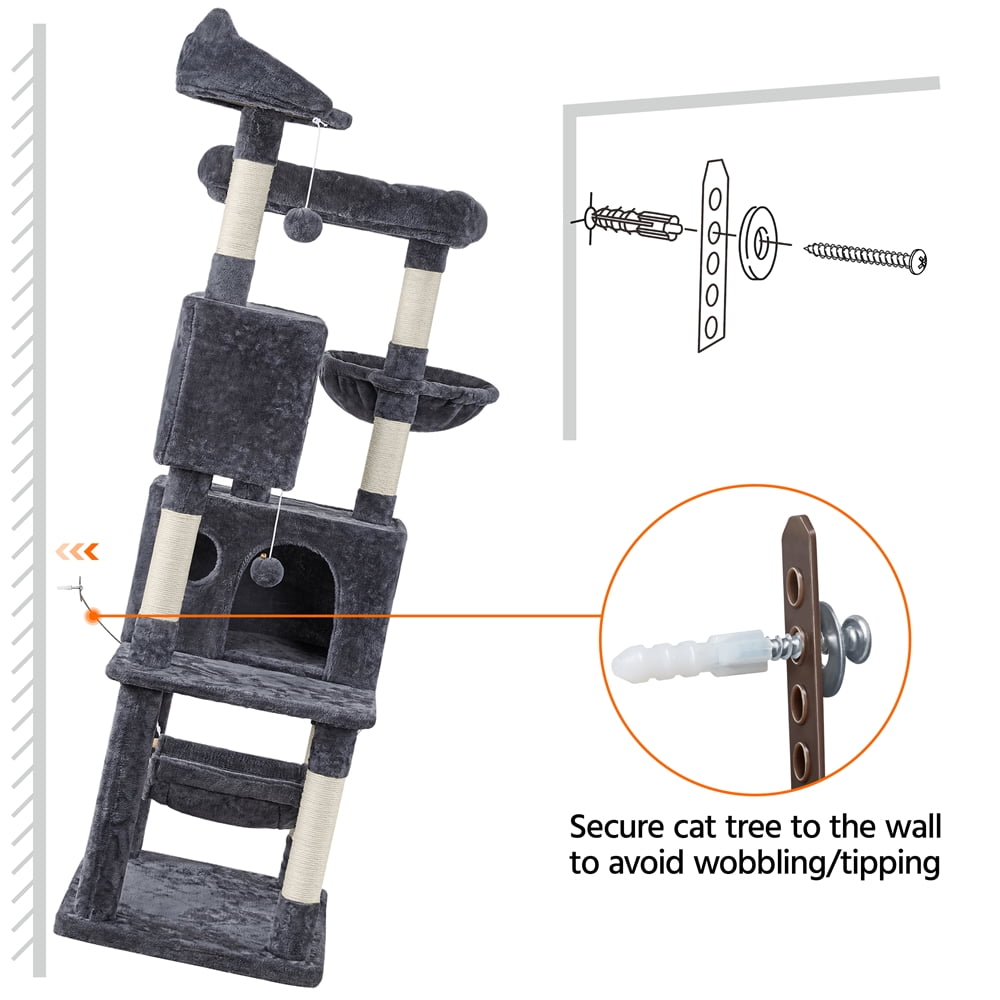 Alden Design 64.5"H Multi-level Cat Tree Tower with Condos and Perches, Dark Gray - Image 4