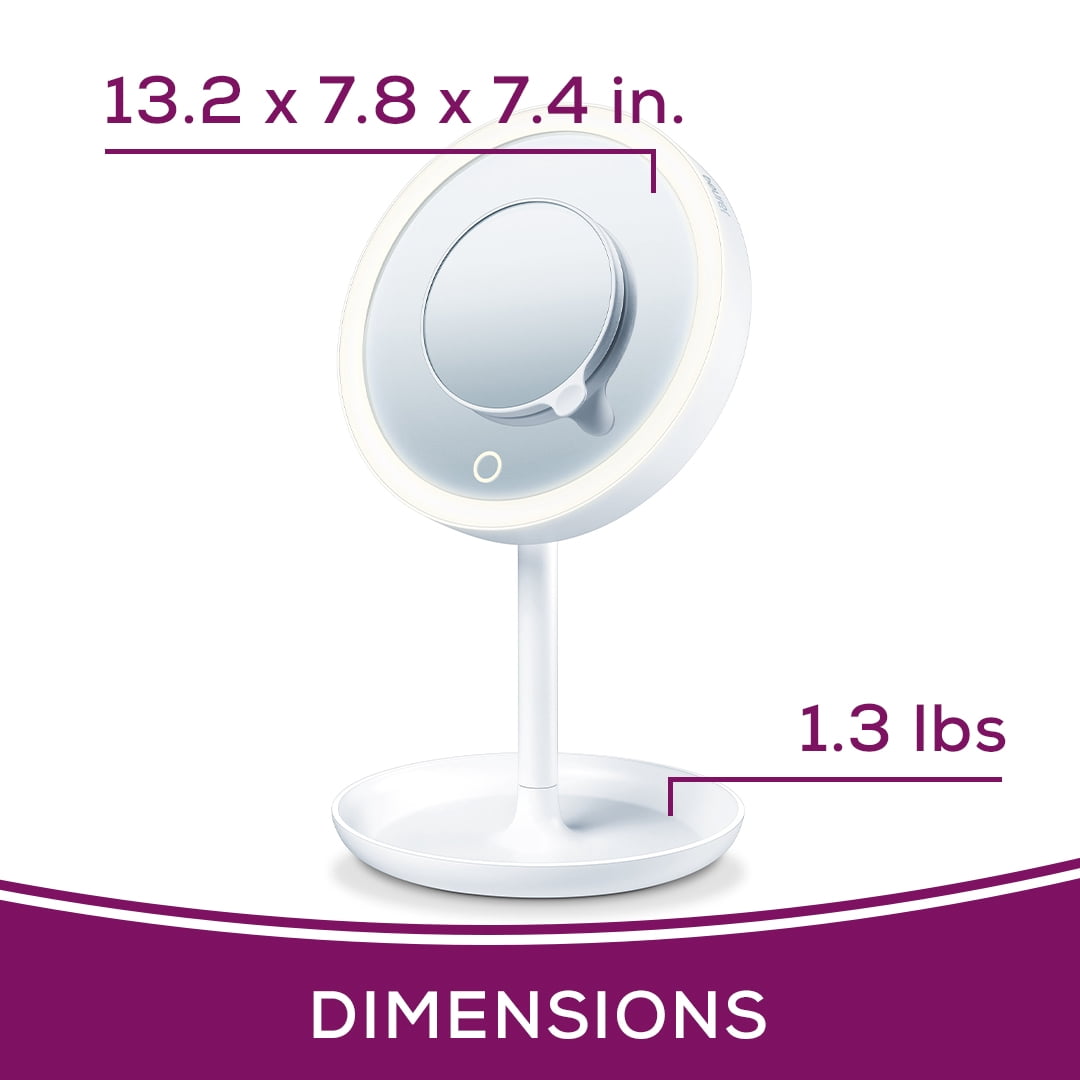 Beurer Illuminated 5x Vanity and Cosmetics Mirror, Touch Sensor Surface, Storage Tray, With Portable, Magnetic Magnifying MakeUp Mirror, White LED Light and Dimmer, Cordless, 360° Rotation, BS45 - Image 5