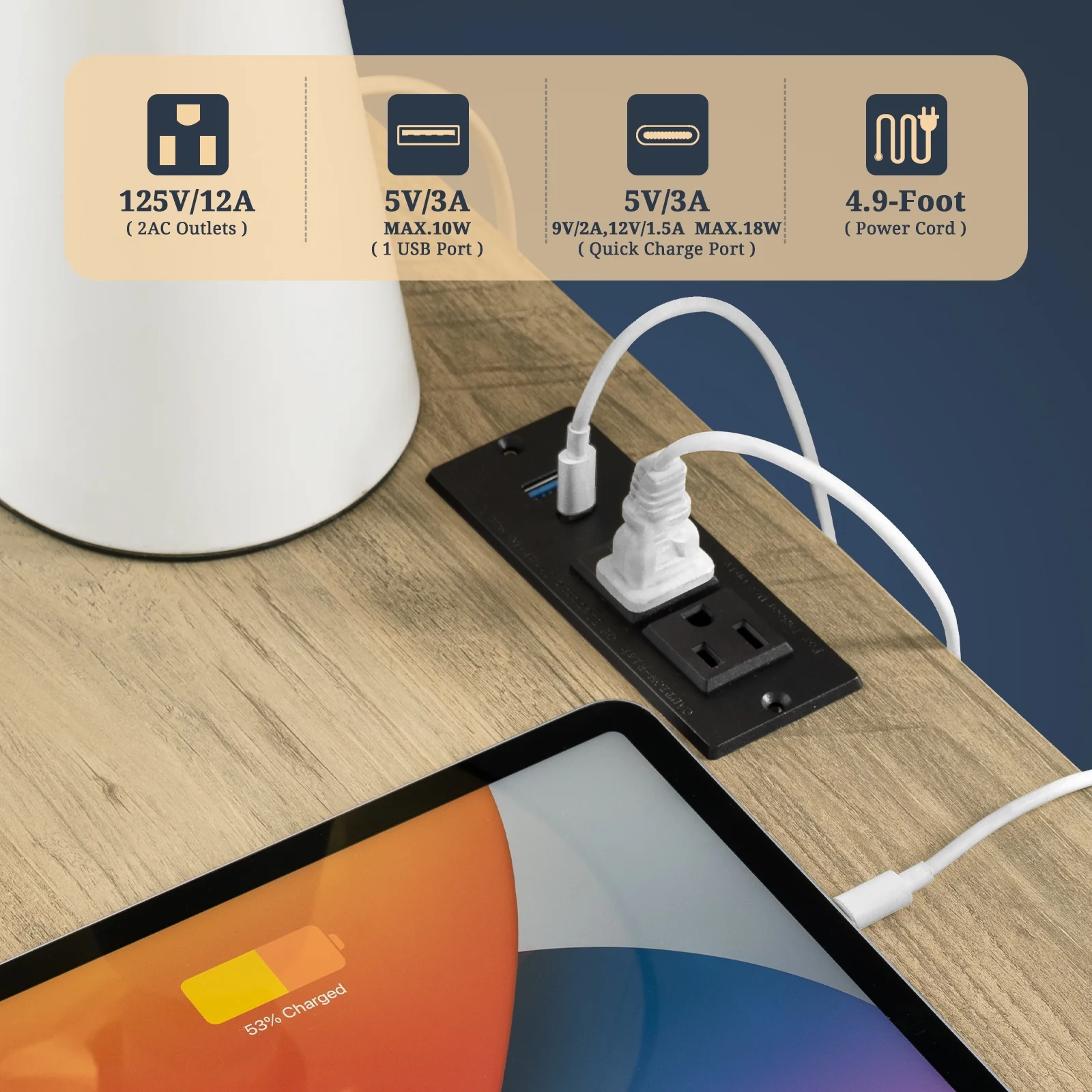 OAKHAM 2 Drawer Nightstands with Charging Station, Farmhouse Bedside Tables with usb, Set of 2 - Image 5