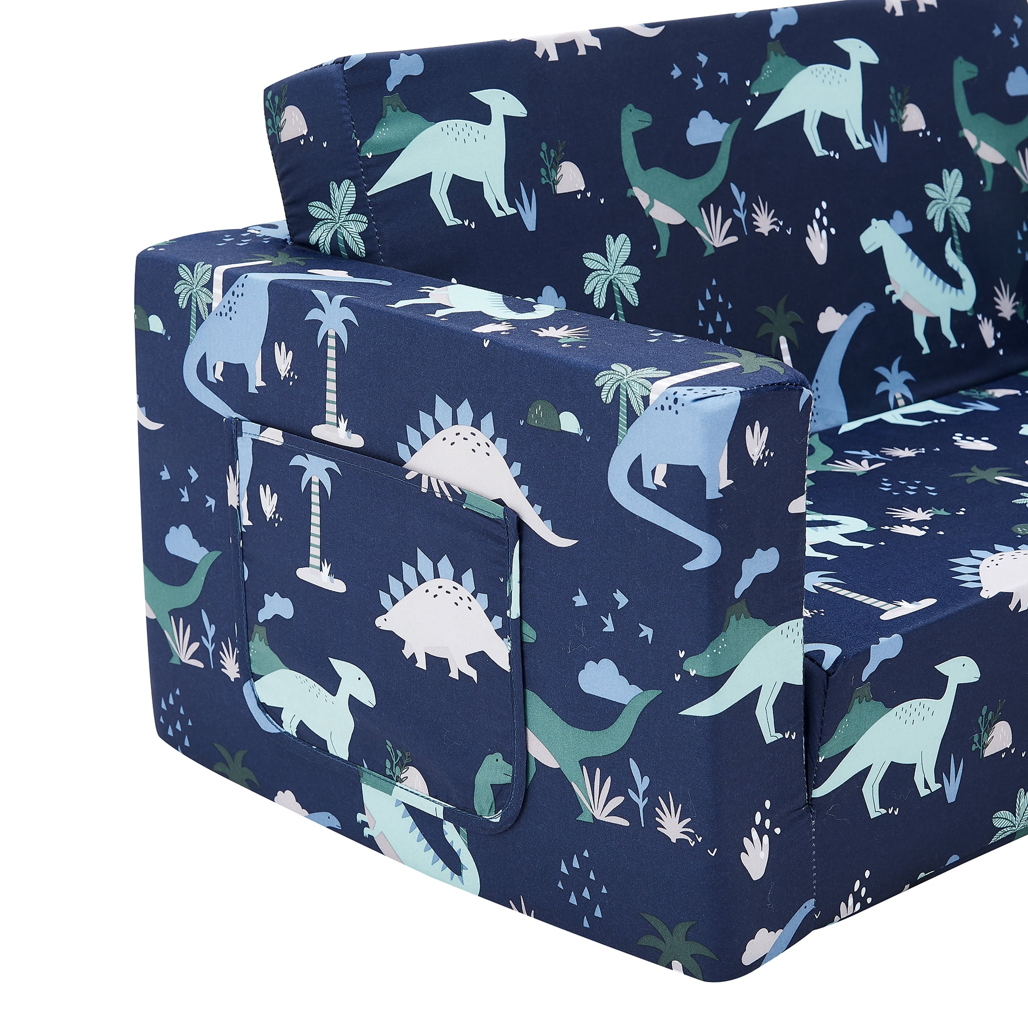 Ulax Furniture Convertible 2-in-1 Flip Open Kids Loveseat/ Couch/ Sleeper Sofa (Navy Dinosaur) - Image 2