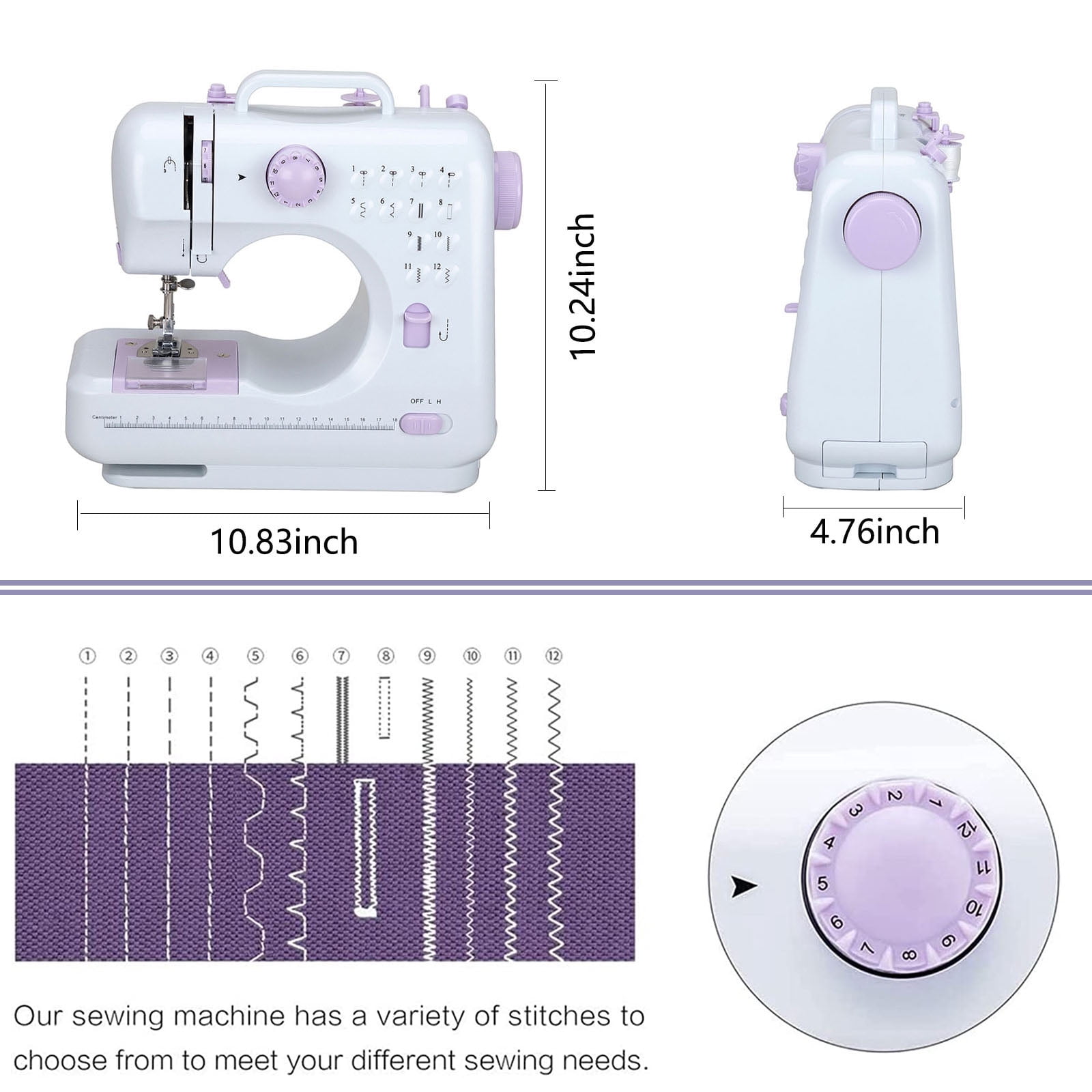 Eatbuy Portable Sewing Machine, Mini Household Sewing Machine for Beginners Multifunctional Electric Crafting Machine 12 Built-in Stitches with 97PCS Sewing Kit - Image 6