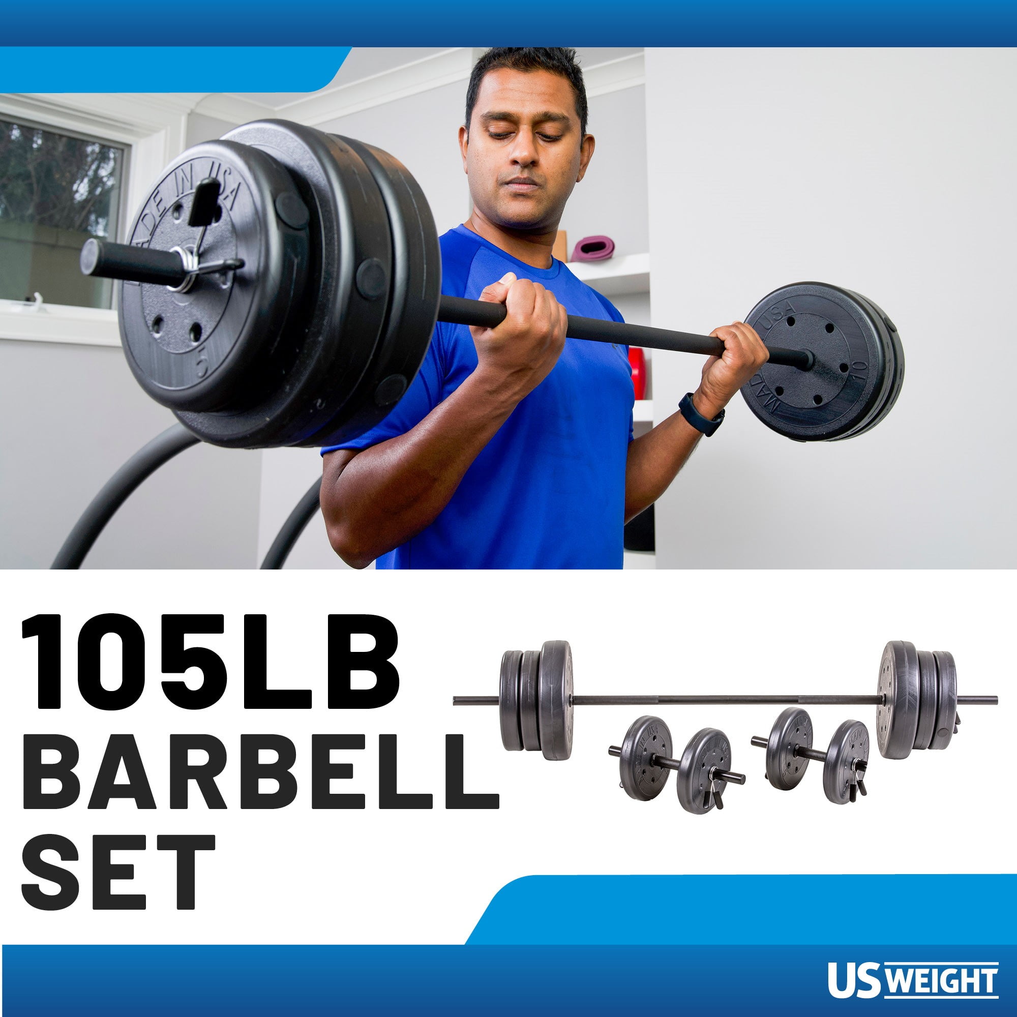 105 lb Barbell and Dumbell Weight Set Featuring Two 20 lb., Four 10 lb. and Four 5 lb. Weights, Two Dumbbell Bars & Full 6-foot Length Bar - Image 4