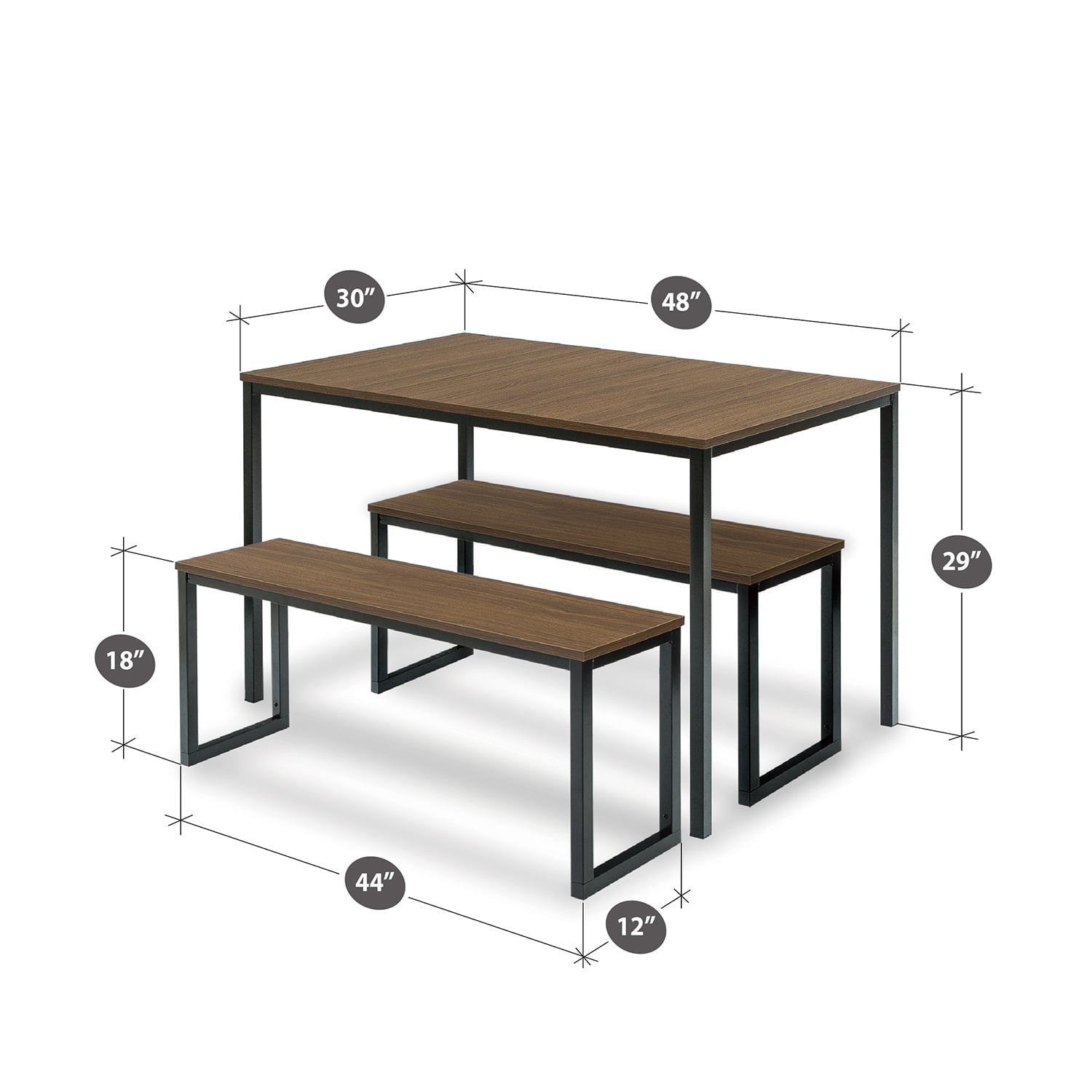 Zinus Louis 48” Brown Metal Frame Indoor Dining Table with Benches, 3 Piece Dining Set - Image 6