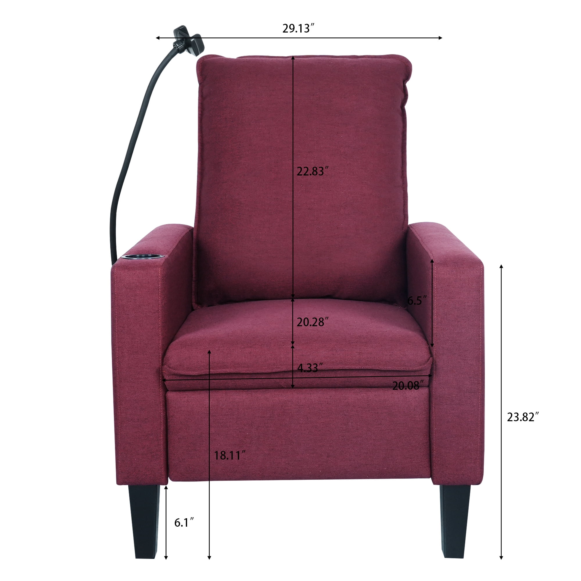 Aukfa Recliner Chair, Single Sofa Armchair with Cup & Phone Holder for Living Room Bedroom, Red - Image 7