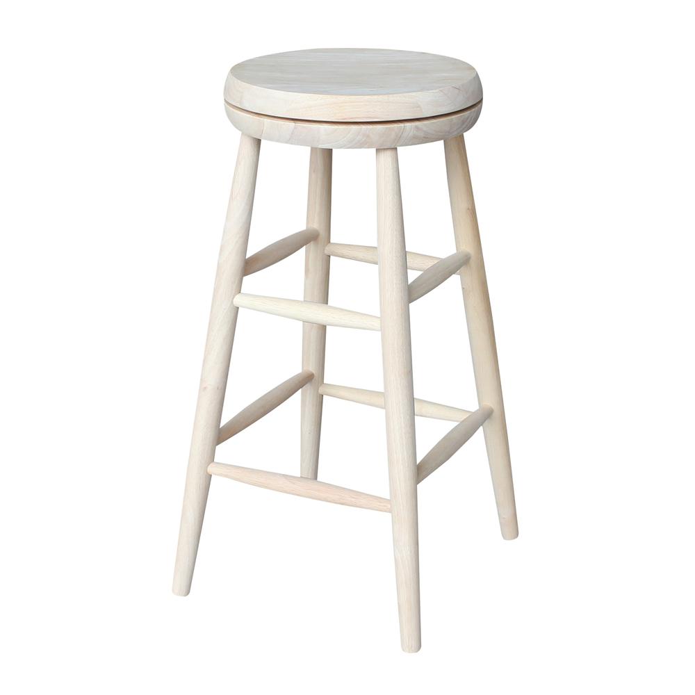 International Concepts Wood 30" Scooped Seat Swivel Bar Height Stool - Unfinished - Image 3