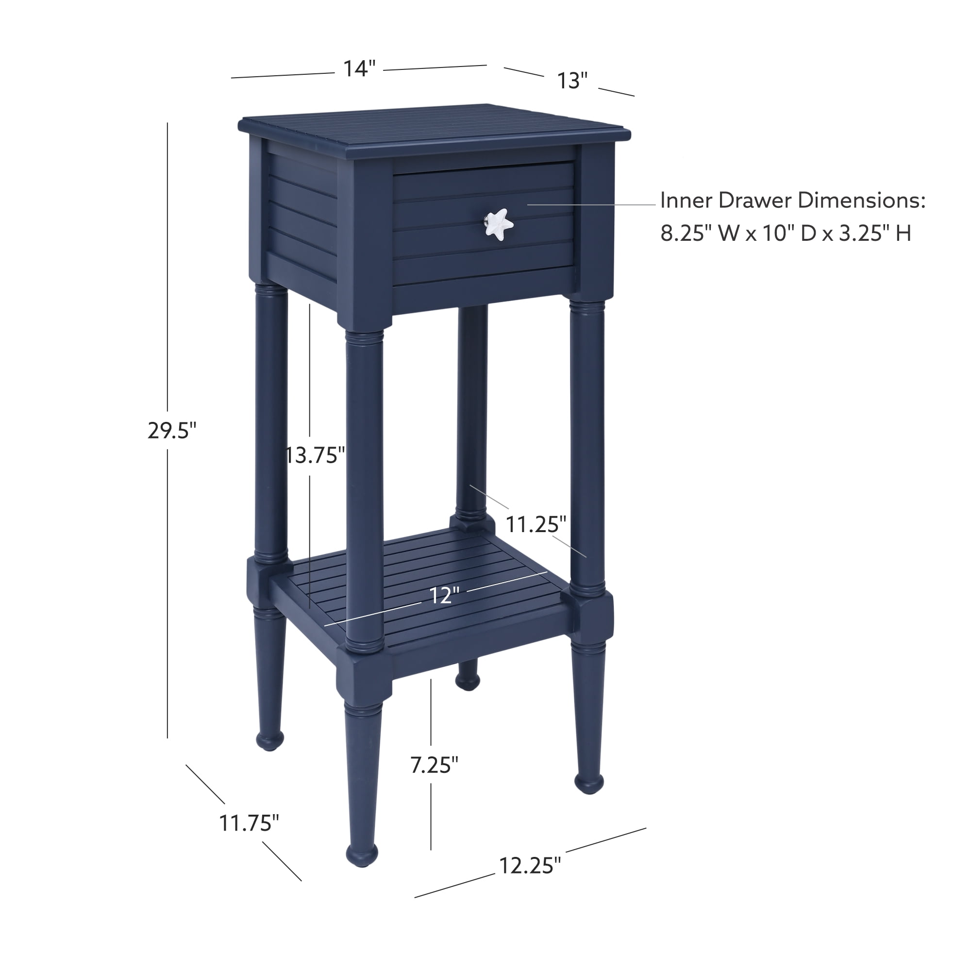 Linon Athalee Single Drawer Indoor Accent Side Table with Shelf, 29.5" Tall, Navy - Image 13