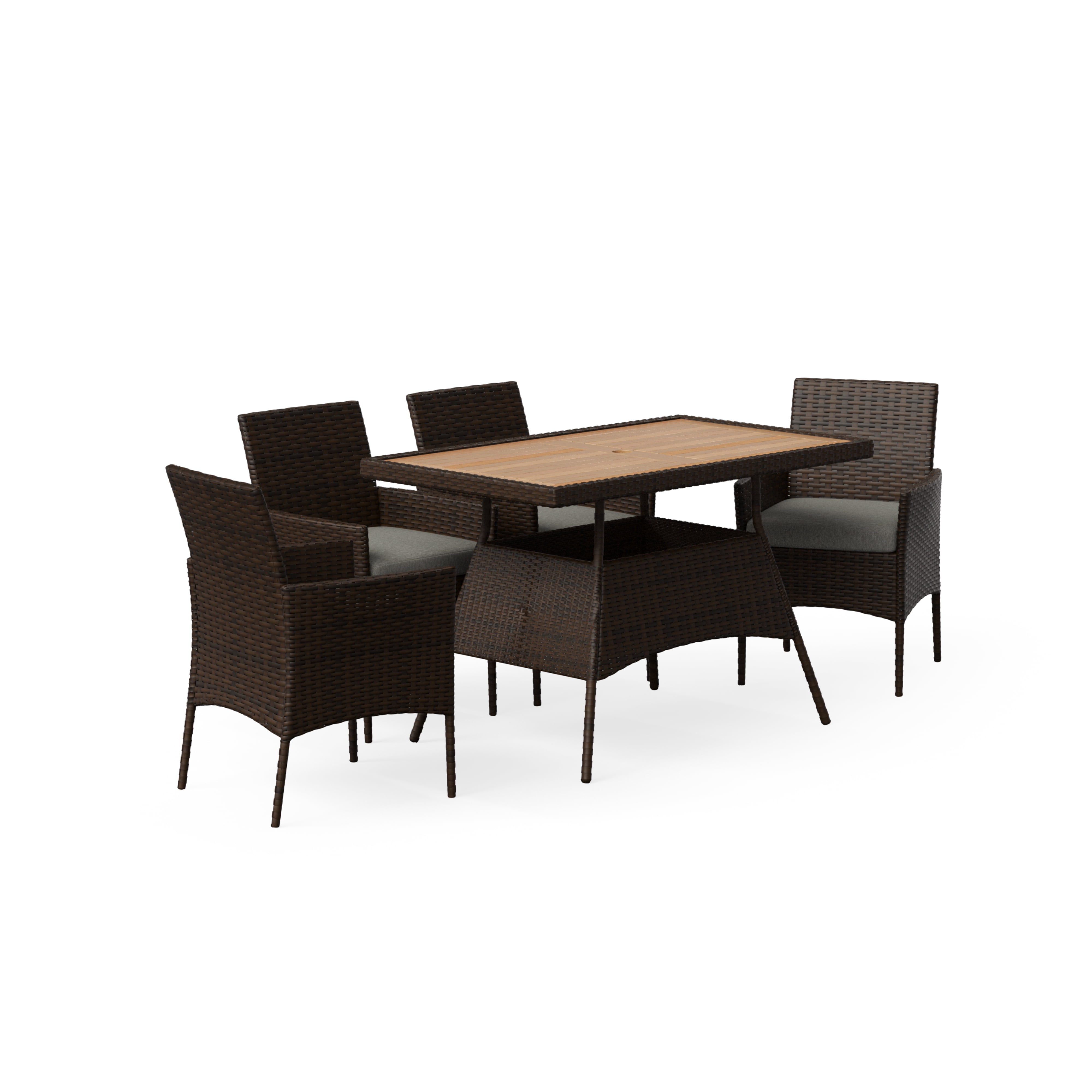 Teamson Home Outdoor 5-Piece PE Rattan & Acacia Wood Dining Set with Four Chairs and Table - Image 2