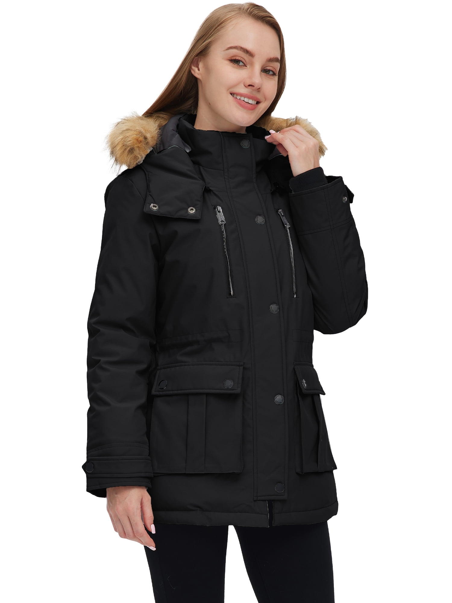 Wantdo Women's Recycled Winter Coat Thickened Winter Jacket Hooded Parka Jacket Black L - Image 4