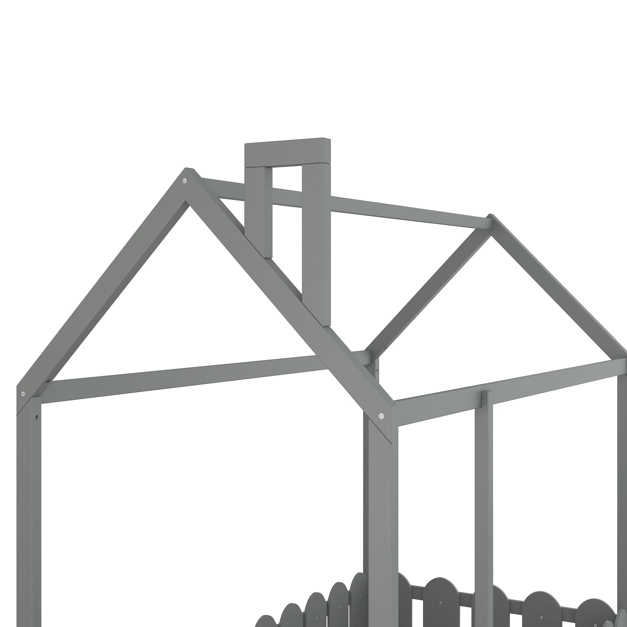 Aukfa House Bed for Kids, Wood Bed Frame with Roof and Fence, Twin Bed, Gray - Image 7