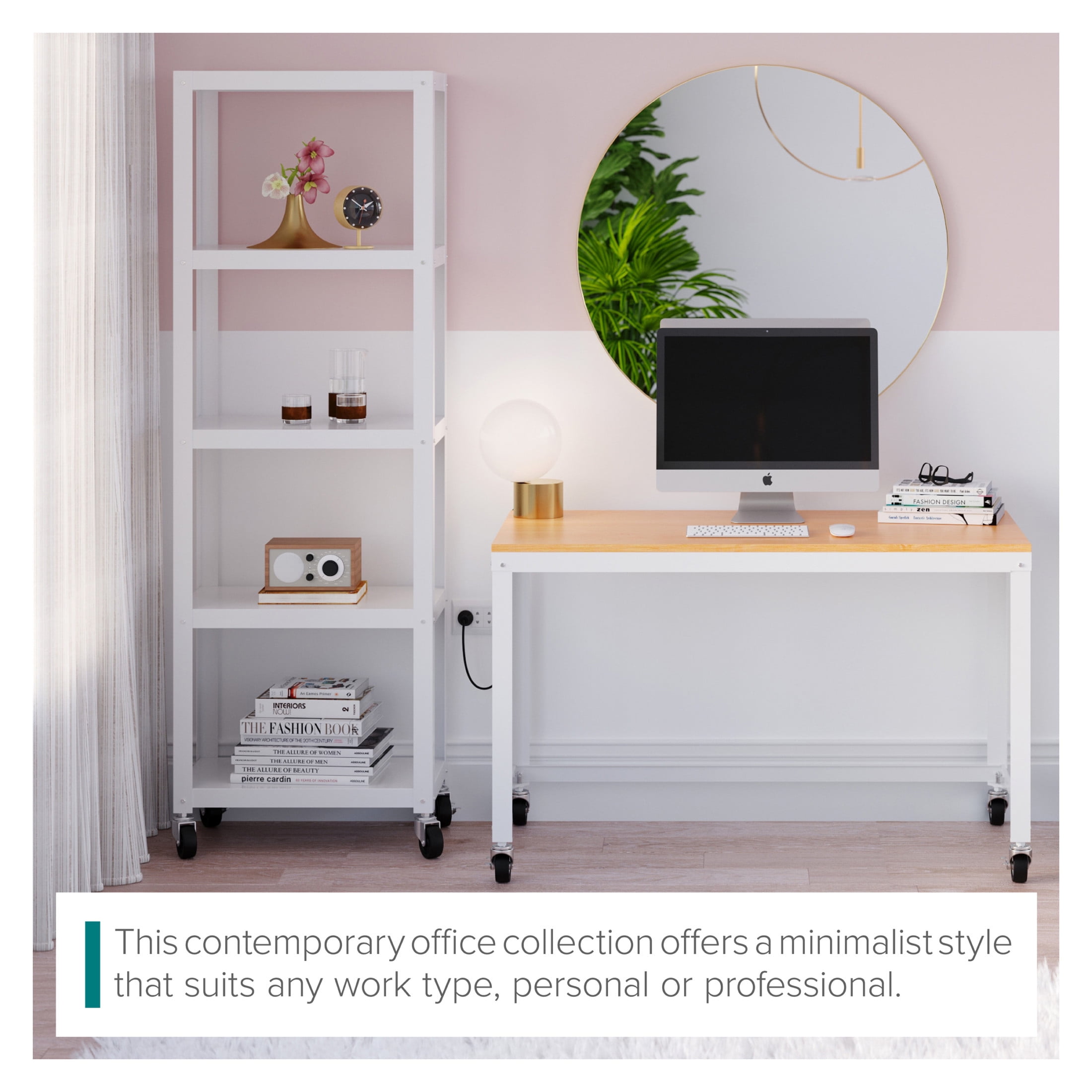 Office Dimensions 72" High Rolling 5 Shelf Bookcase, Industrial Metal, White - Image 19