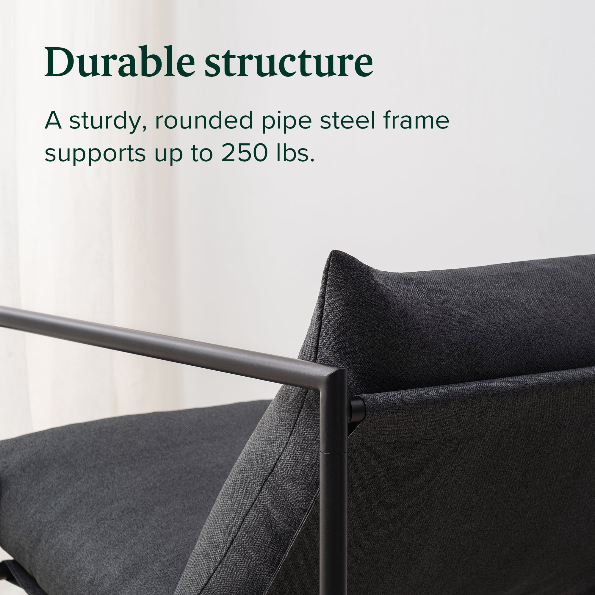 Zinus Aidan Metal Framed Indoor Sling Accent Chair, Dark Grey - Image 6