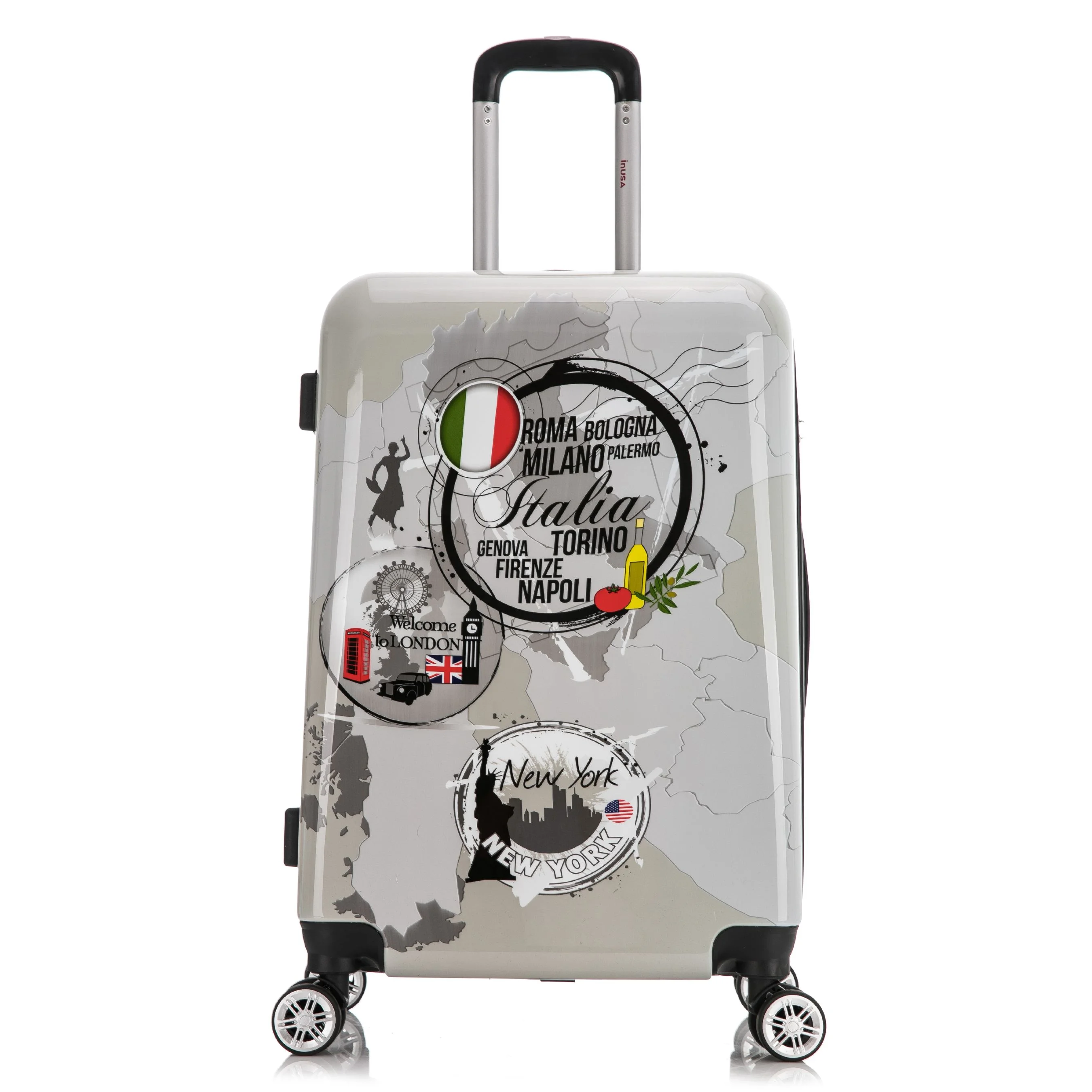 InUSA Print 24" Hardside Checked Luggage with Spinner Wheels, Handle and Trolley, World - Image 3
