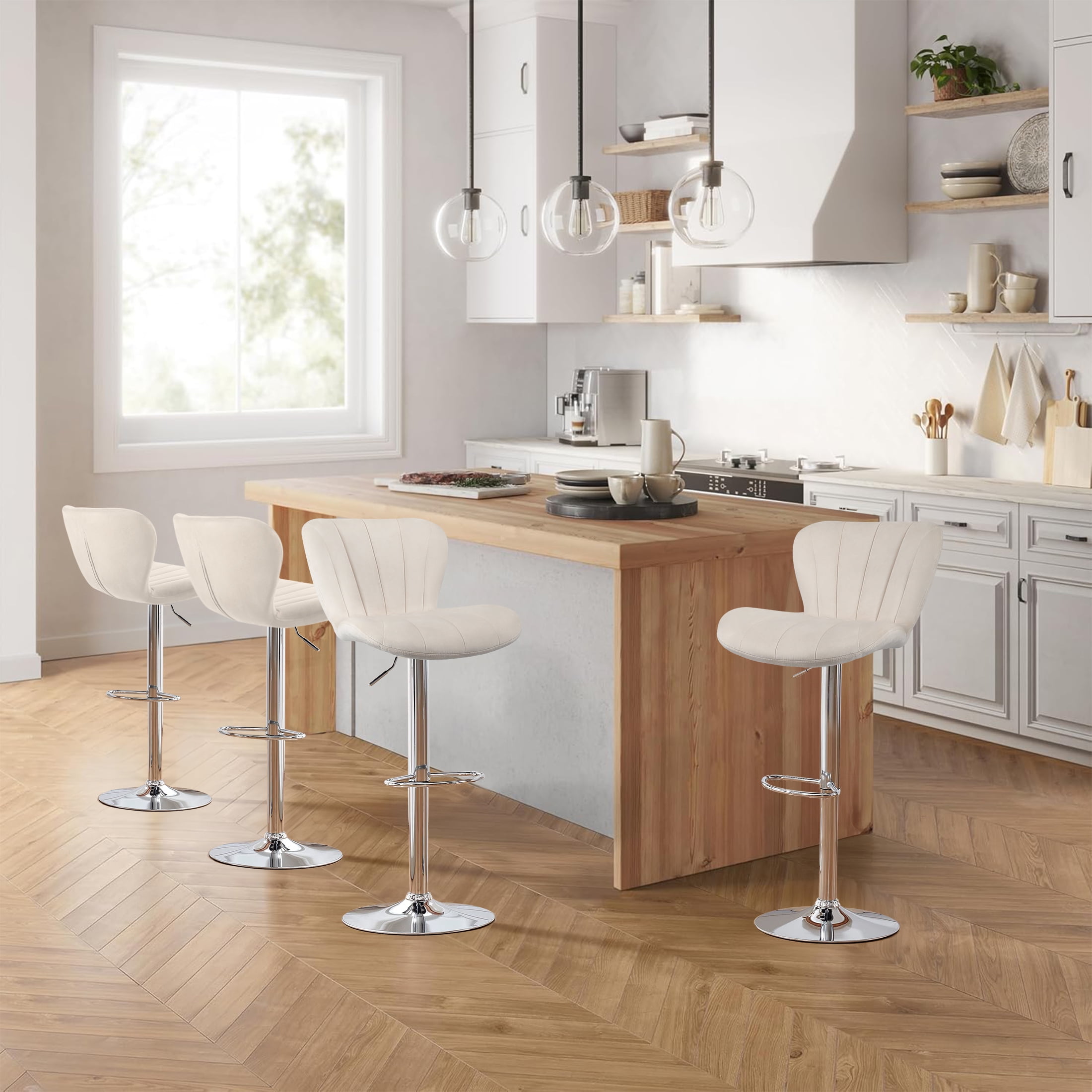 Nefoso Bar Stools Set of 2,Adjustable Bentwood Barstools,Velvet Leather Upholstered Bar Chair with Back and Footrest, for Bar, Kitchen, Dining Room,Beige - Image 7