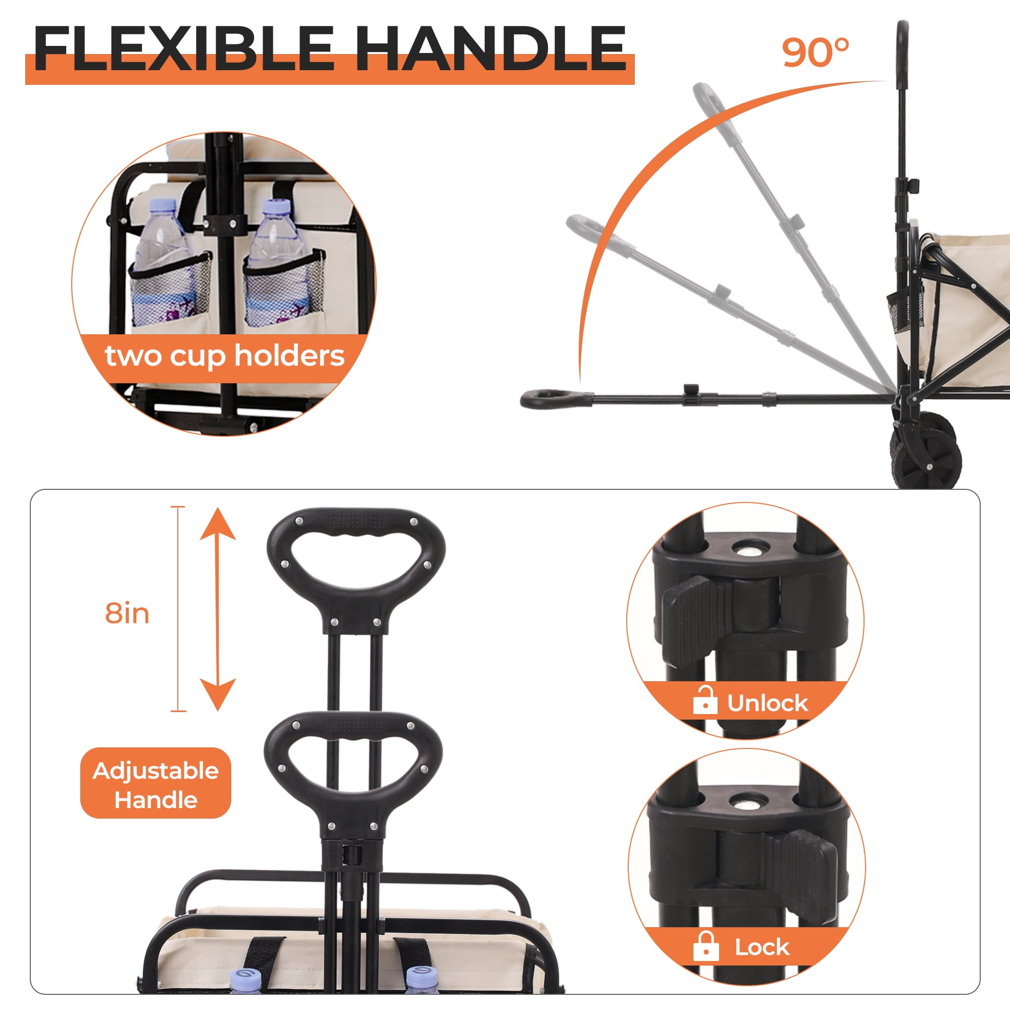 Folding Utility Wagon, Collapsible Outdoor Wagon Cart for Camping, Gardening, Picnic, Beach, Beige - Image 6