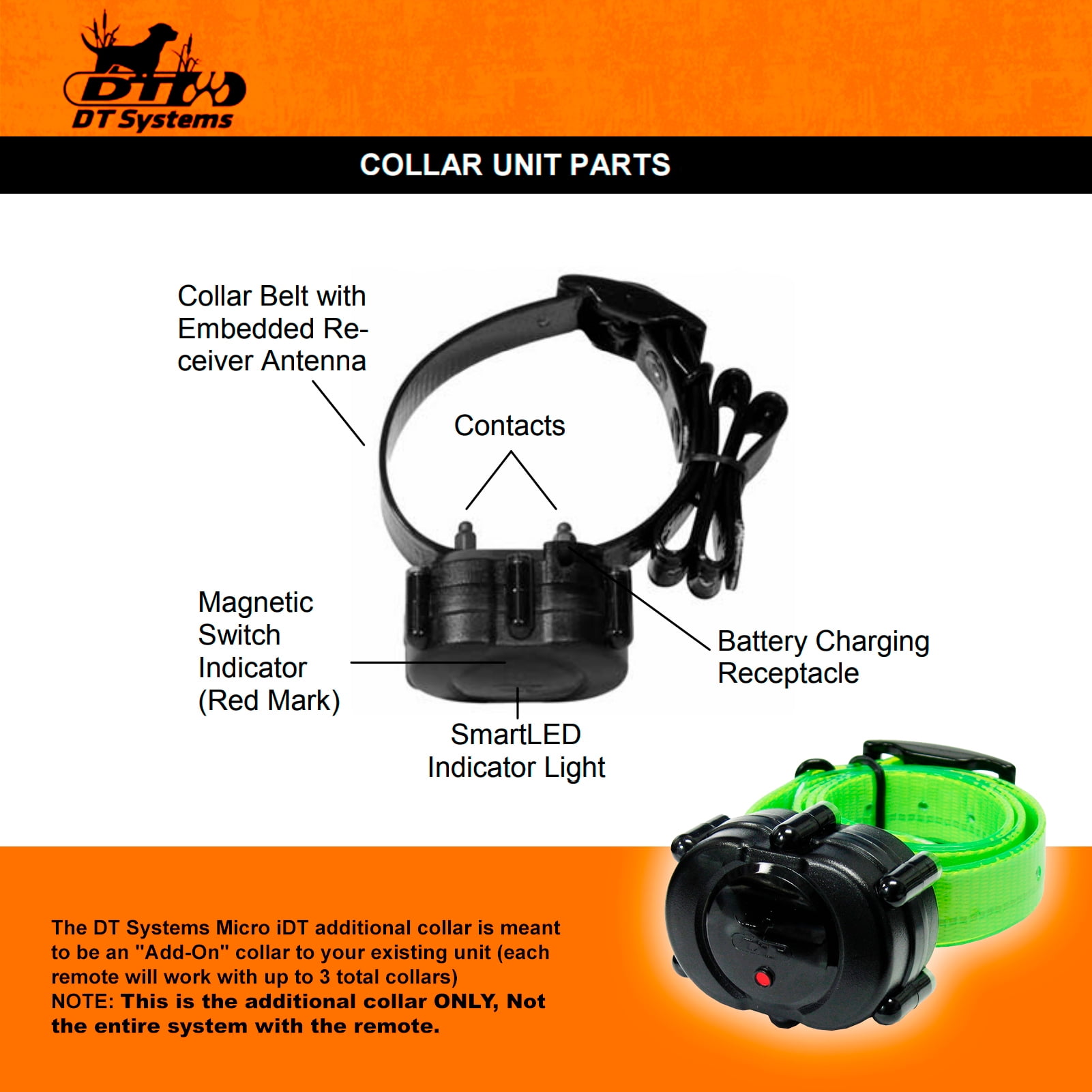 DT Systems IDT Add-On or Replacemnt Collar Receiver(Green) - Image 5