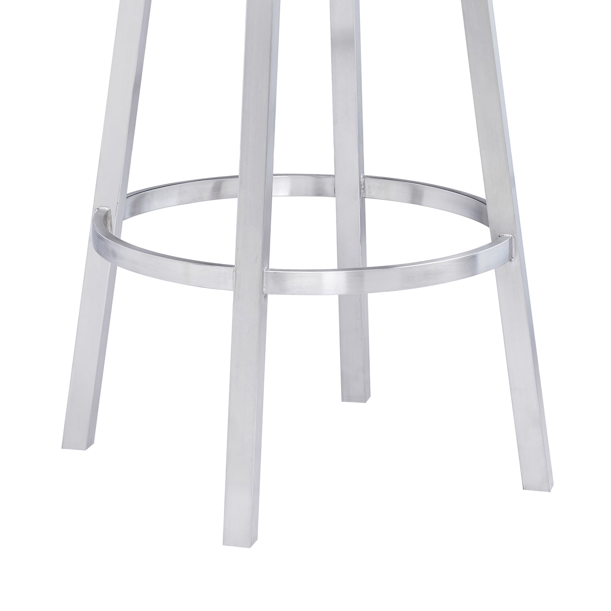 Madrid 26" Counter Height Swivel Gray Faux Leather and Brushed Stainless Steel Bar Stool - Image 4