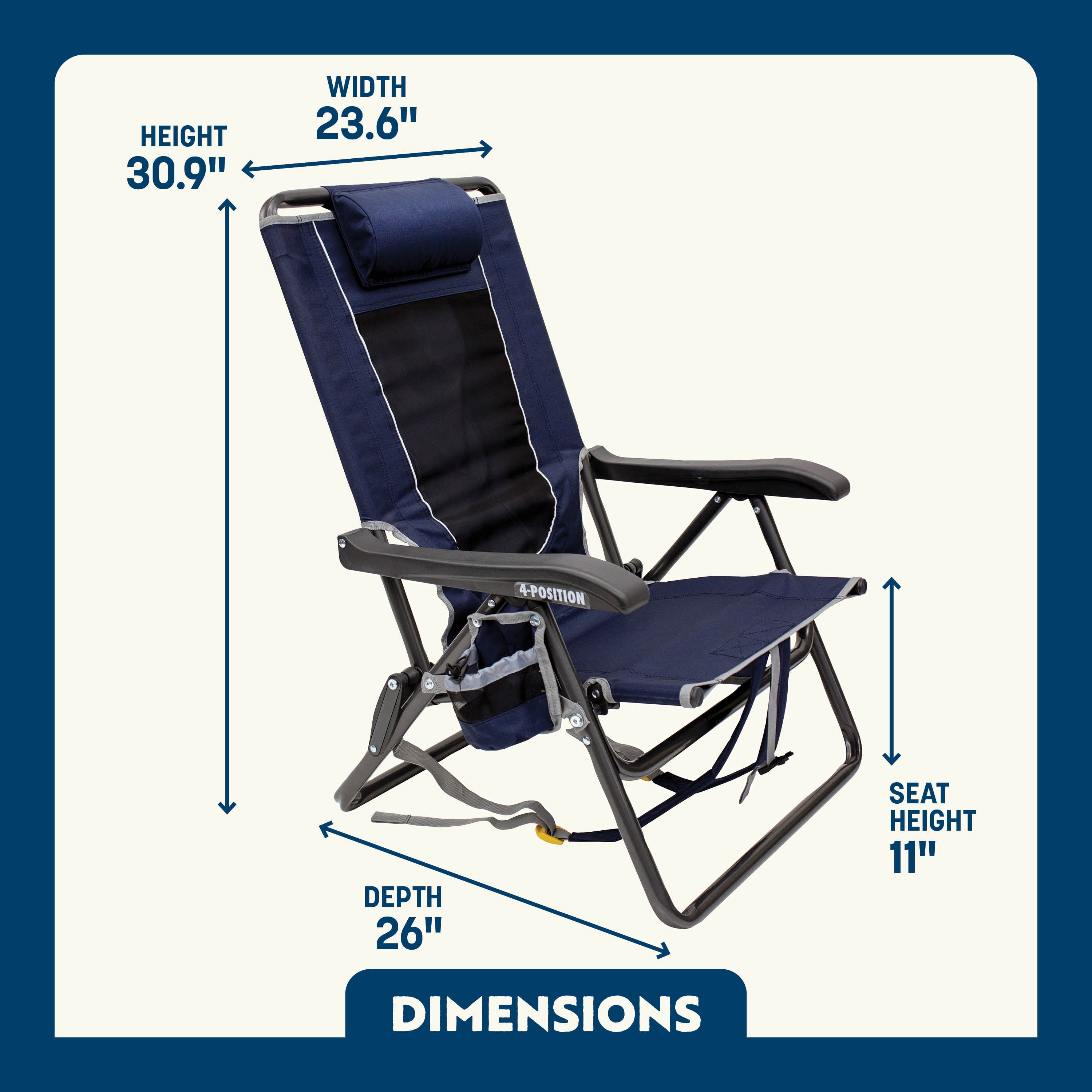 GCI Outdoor Backpack Event Chair Lightweight Low Profile Reclining Chair, Indigo - Image 4