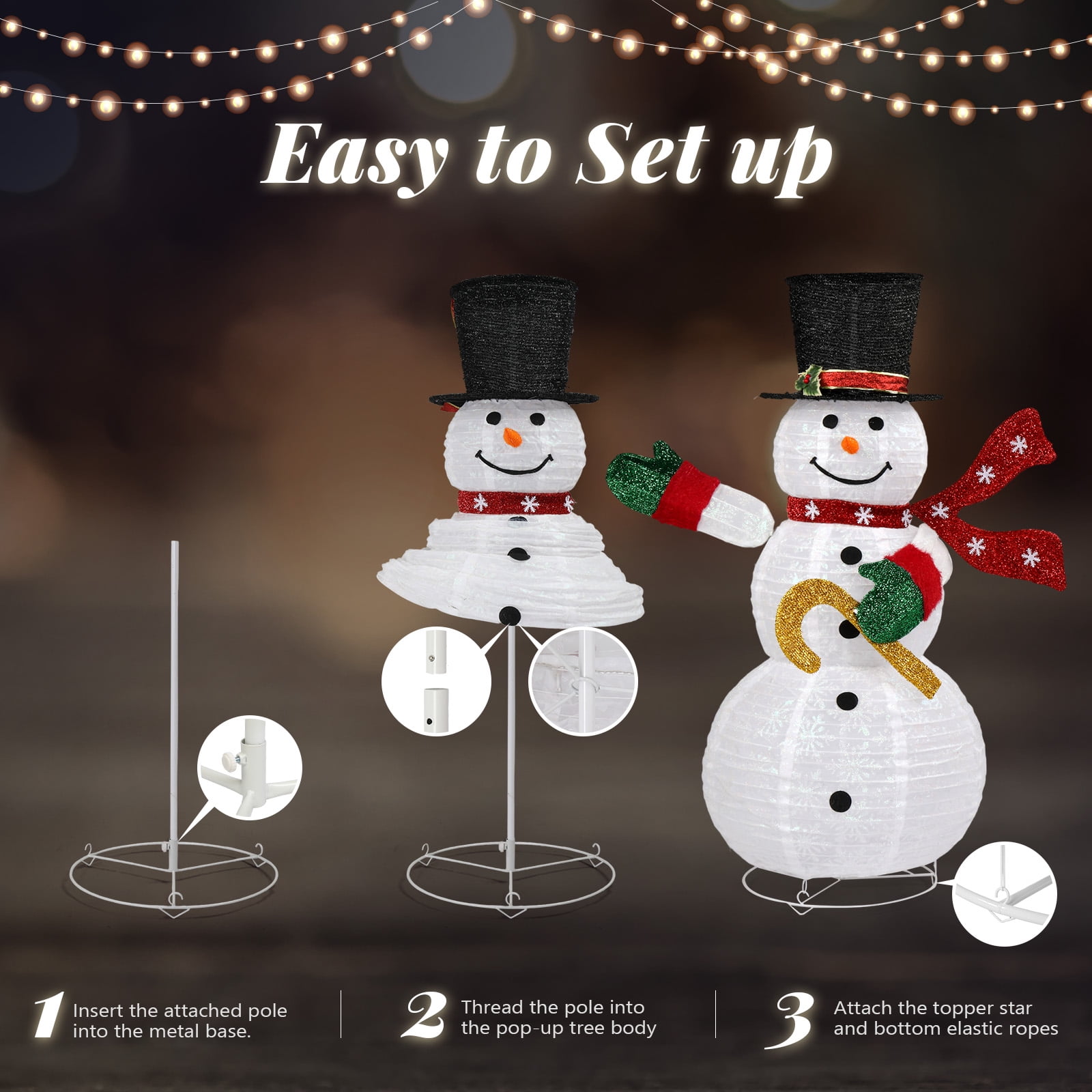 Ktaxon 4ft Lighted Pop-Up Snowman Christmas Snowman for Christmas Outdoor Decoration with Top Hat - Image 2