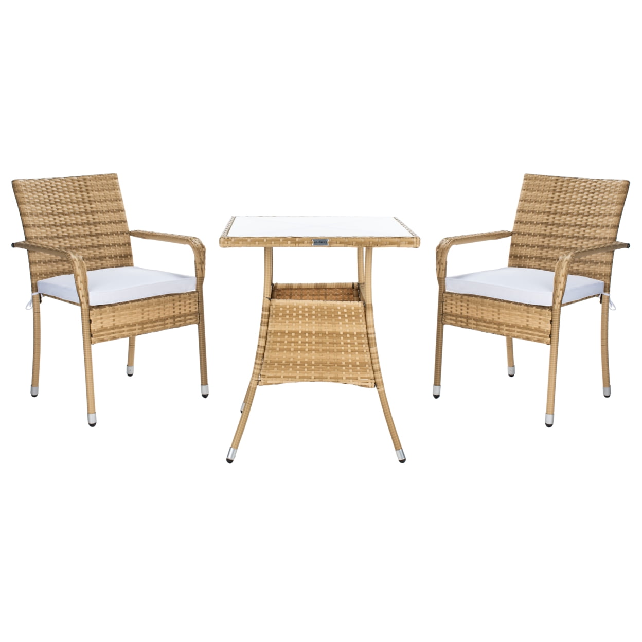 SAFAVIEH Laban Outdoor Patio 3 Piece Bistro Set, Natural/White - Image 6