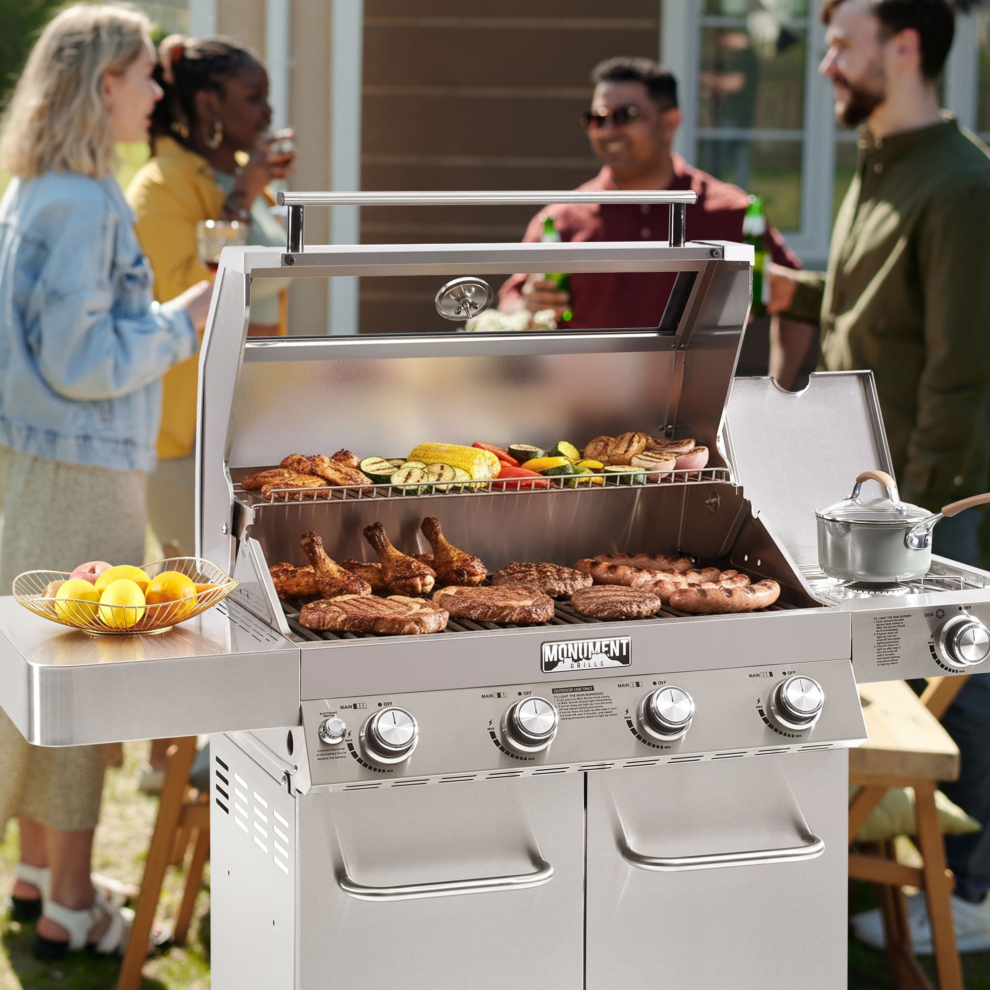 Monument Grills 4 Burner Dual Fuel Gas Grill with Stainless Steel Cabinet, Side Burner, Clear View Lid and LED Controls, 60,000 BTU - Image 5