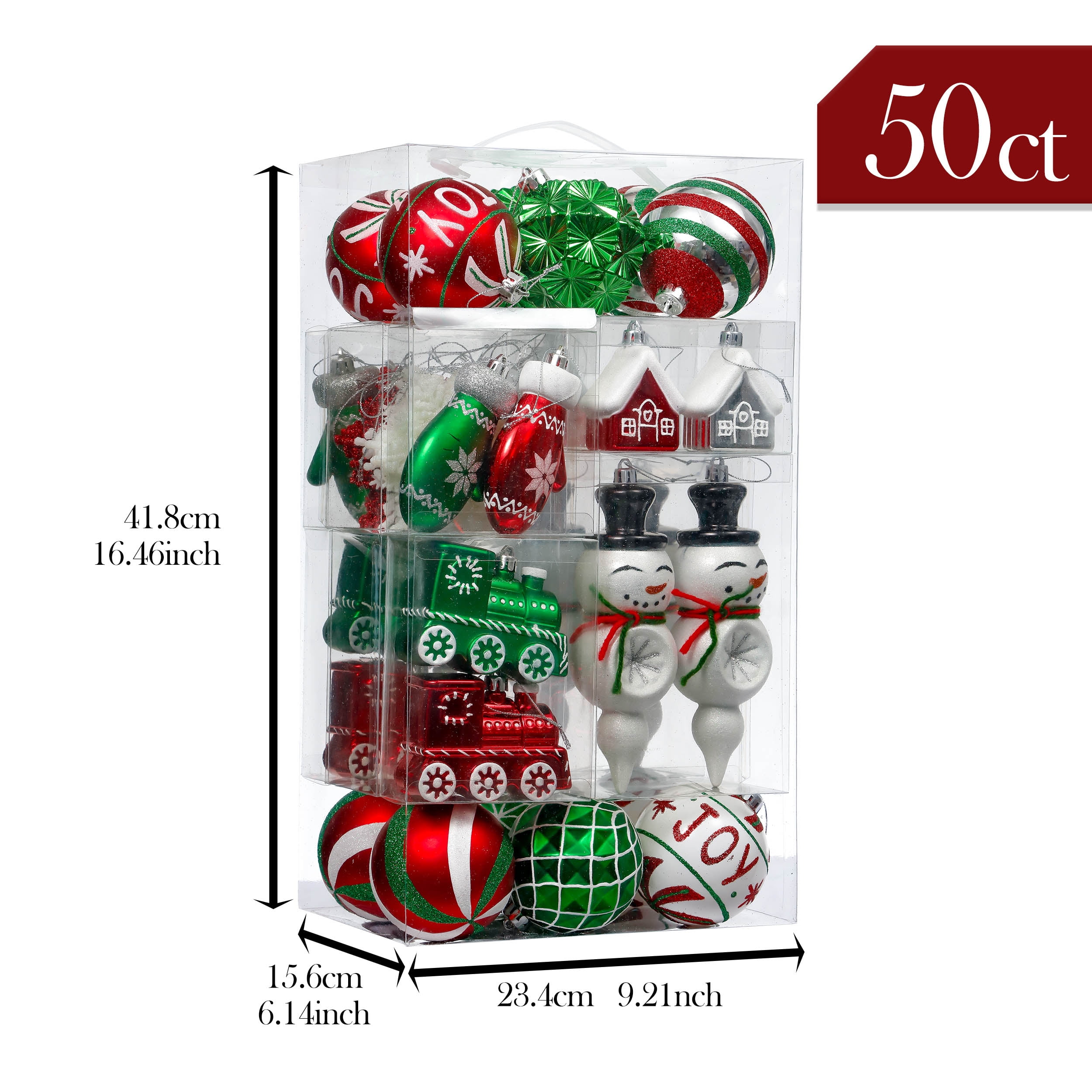 Valery Madelyn 50ct Christmas Ornaments Set, Red Green White Shatterproof Ornaments for Holiday Party Decor - Image 13