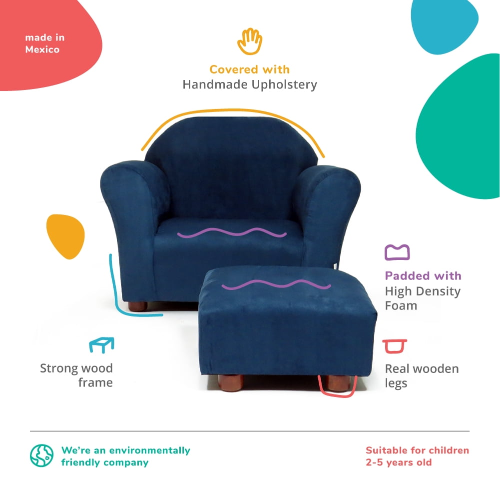 KEET Roundy Microsuede Navy Kids Chair with Ottoman - Image 3
