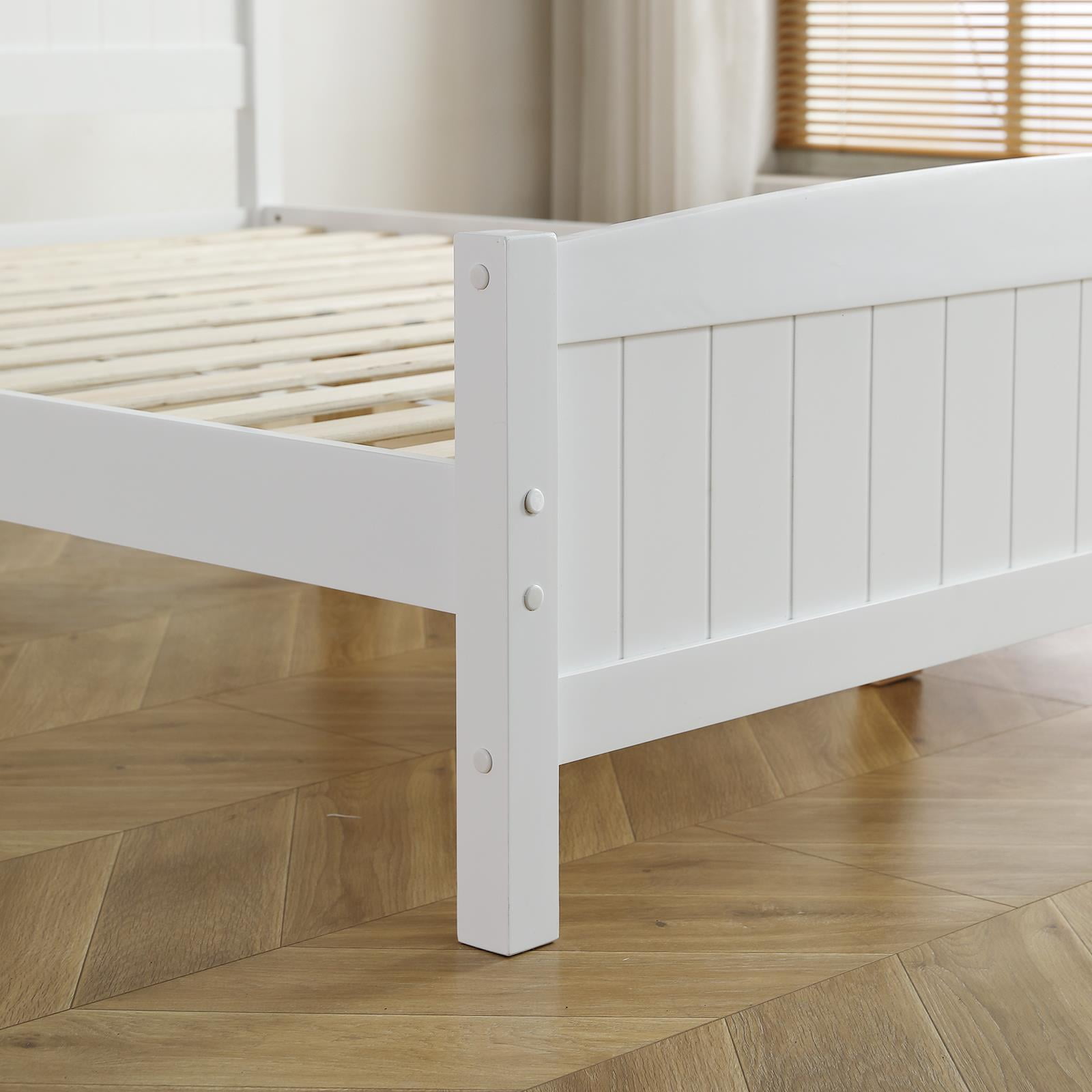 Zimtown Queen Bed Frame,Solid Pine Wood Twin Platform Bed Frame, Bedroom Queen Bed with Headboard for Adults, White - Image 10