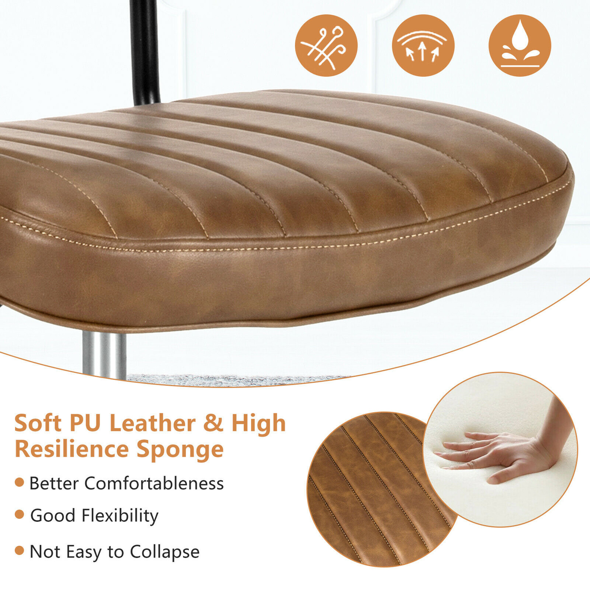 Gymax PU Leather Adjustable Swivel Office Chair w/ Backrest Brown - Image 4