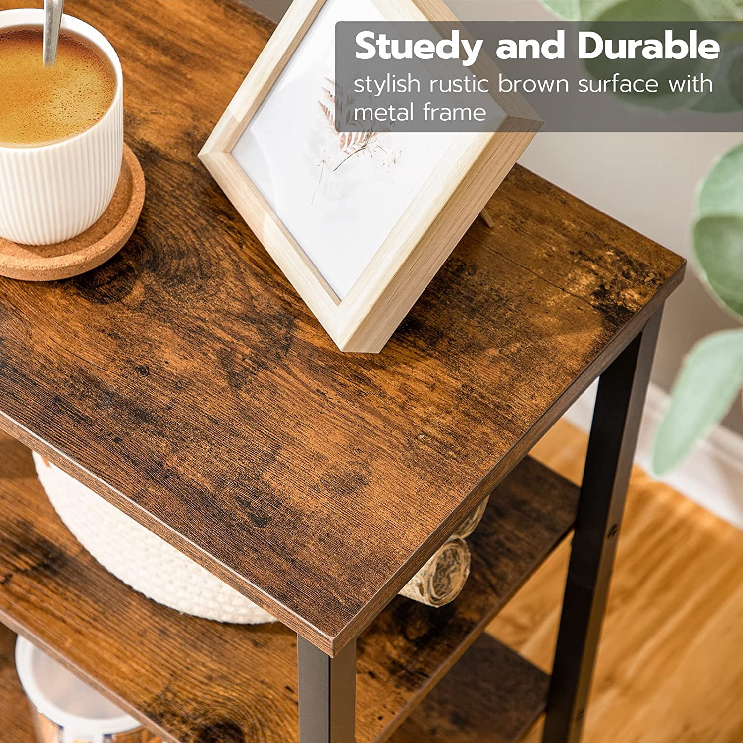 HOOBRO End Tables Metal Frame Set of 2 Sofa Tables with 3-Layer Storage Shelves Living Room Home Office Rustic Brown BF13BZ01 - Image 5