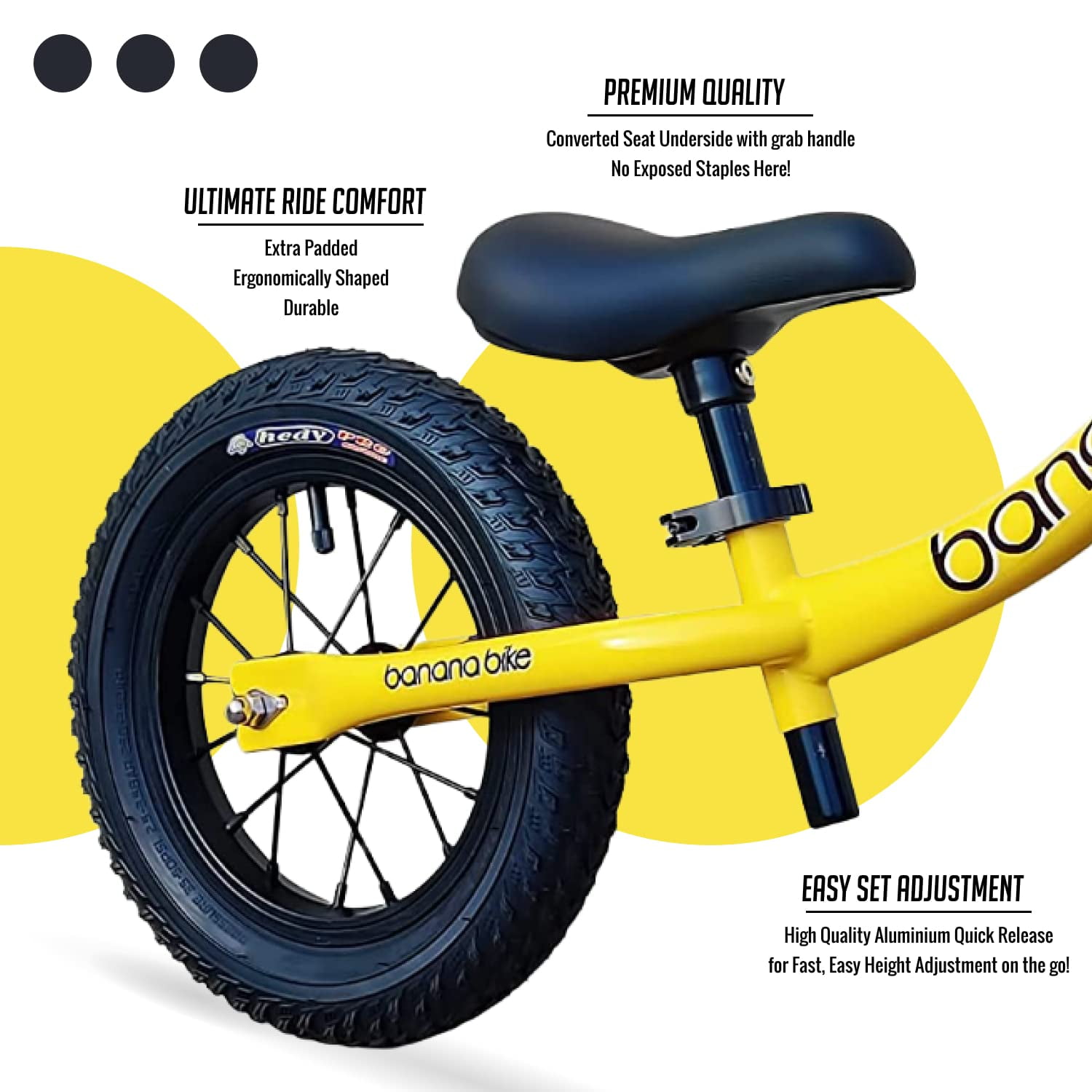 Banana GT Balance Bike - Lightweight Toddler Bike for 2-5 Year Olds - No Pedal Bikes with Adjustable Handlebar and Seat - Aluminium Frame, Air Tires - Strider Balance Bike for Boys and Girls (Yellow) - Image 7