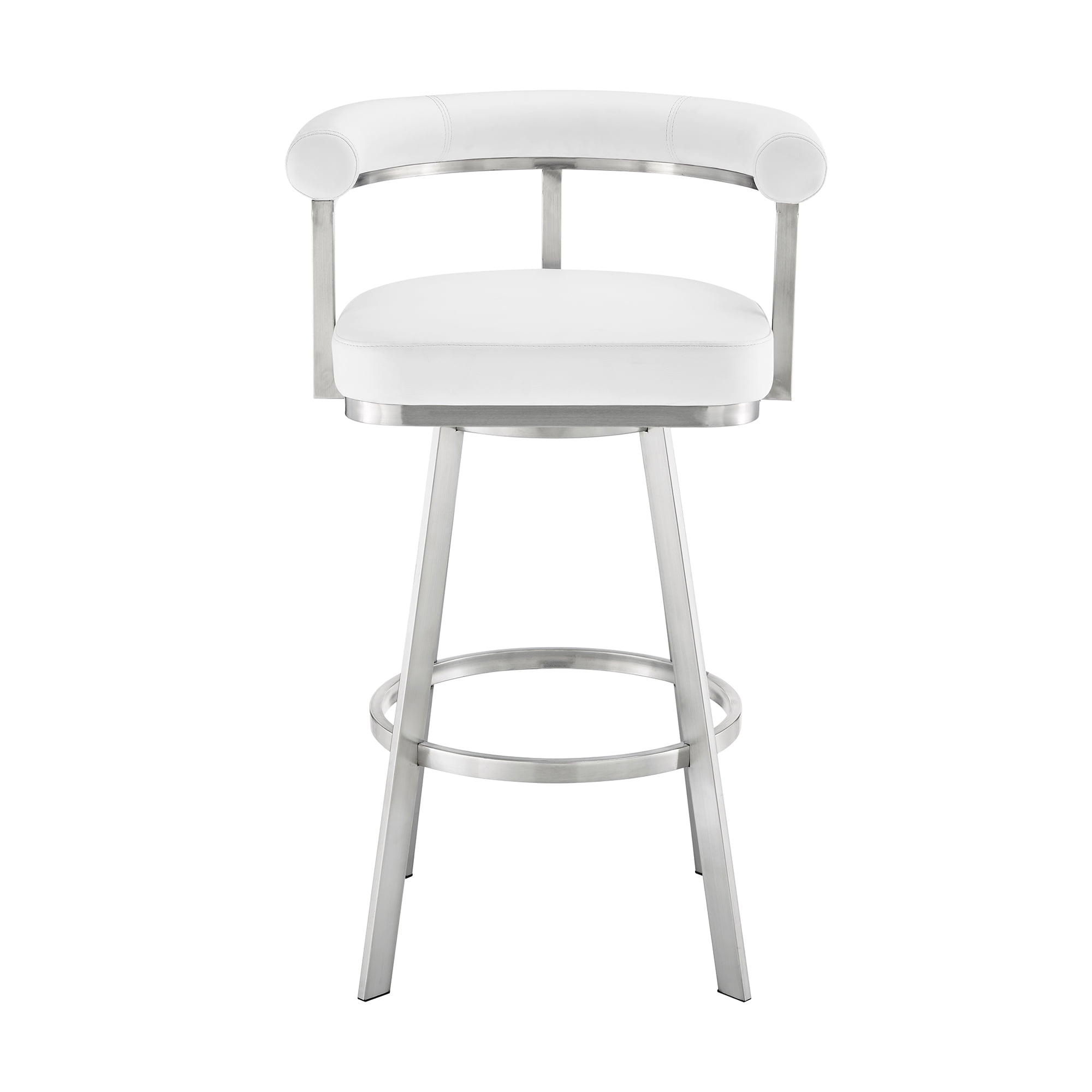 Magnolia 30" Swivel Bar Stool in Brushed Stainless Steel with White Faux Leather - Image 6