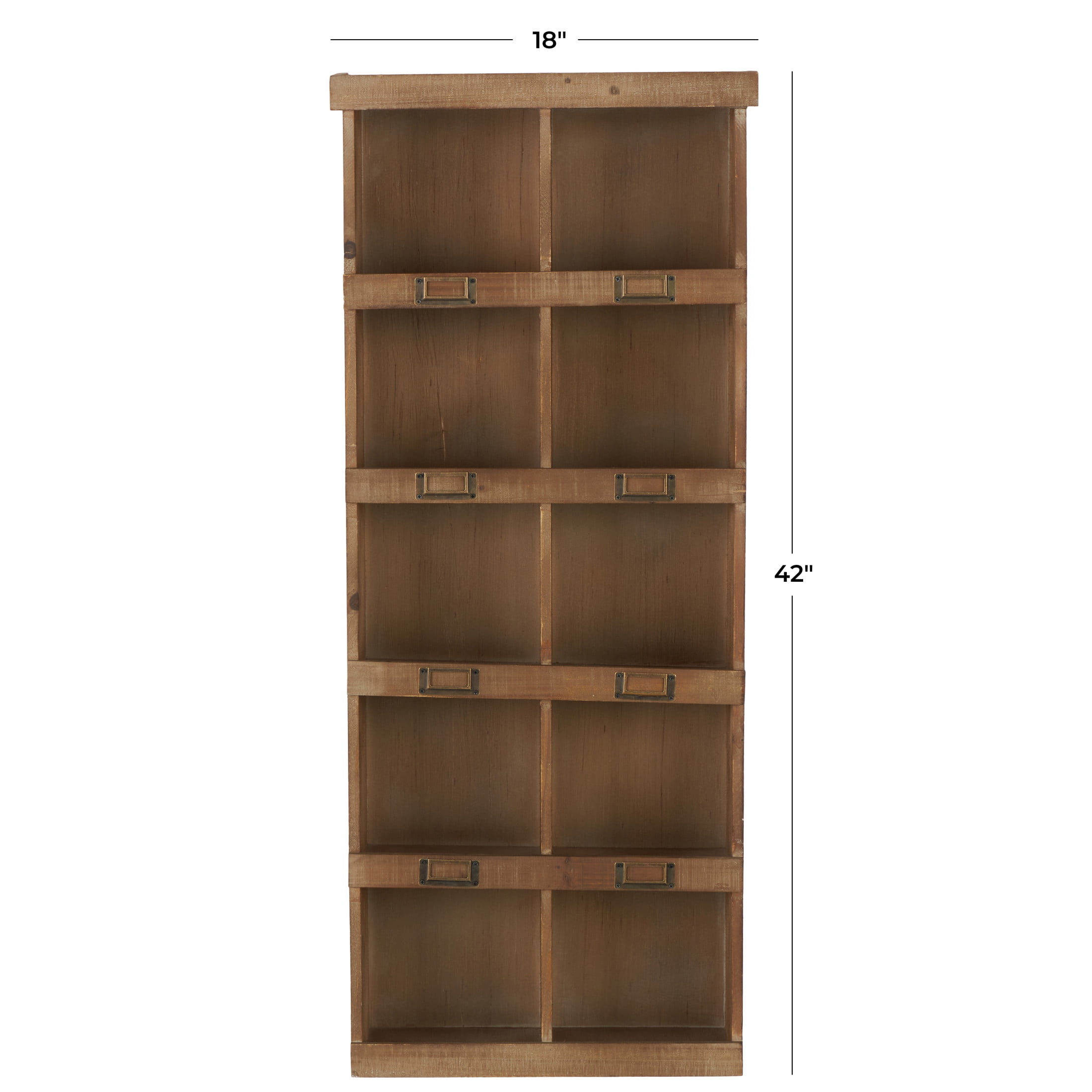 DecMode Rustic Bookcase Inspired Wood Wall Shelf with 10 Square Units and Brown Wood Grain Finish, 18"W x 42"H - Image 4