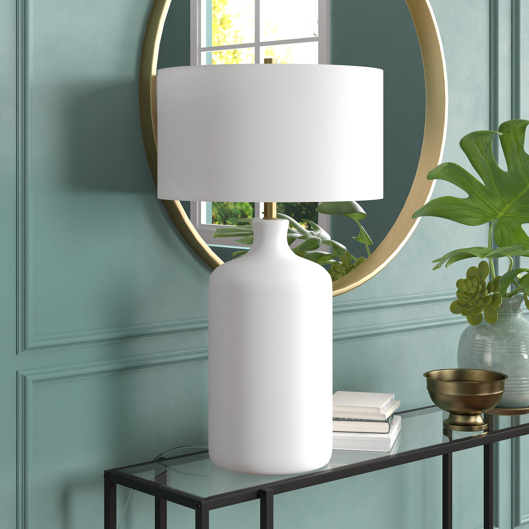 Evelyn&Zoe Sloane 29" Transitional Ceramic Table Lamp with White Drum Fabric Shade - Image 5