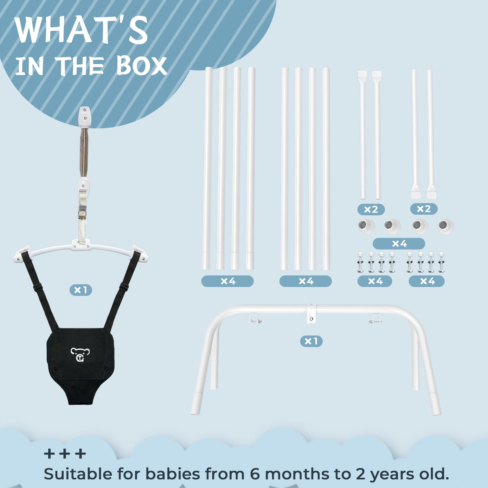 Baby Jumper with Stand, Baby Bouncer&Baby Jumper Activity Center, Baby Exerciser for Girl/Boy, Infant Ideal Gift, White - Image 3