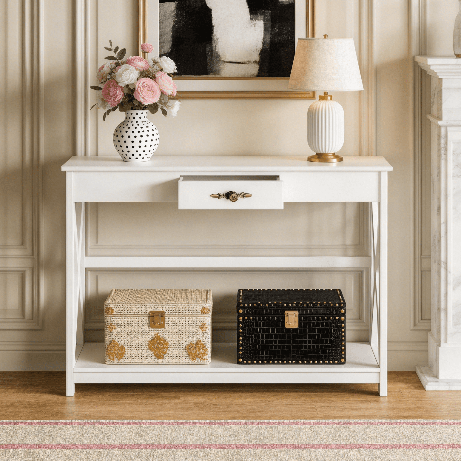 Ktaxon Mid-Century Console Table Sofa Table with 1 Drawer and Shelf, 39.5" Modern Narrow Entryway Table with Storage for Hallway, Living Room, Foyer, White - Image 4