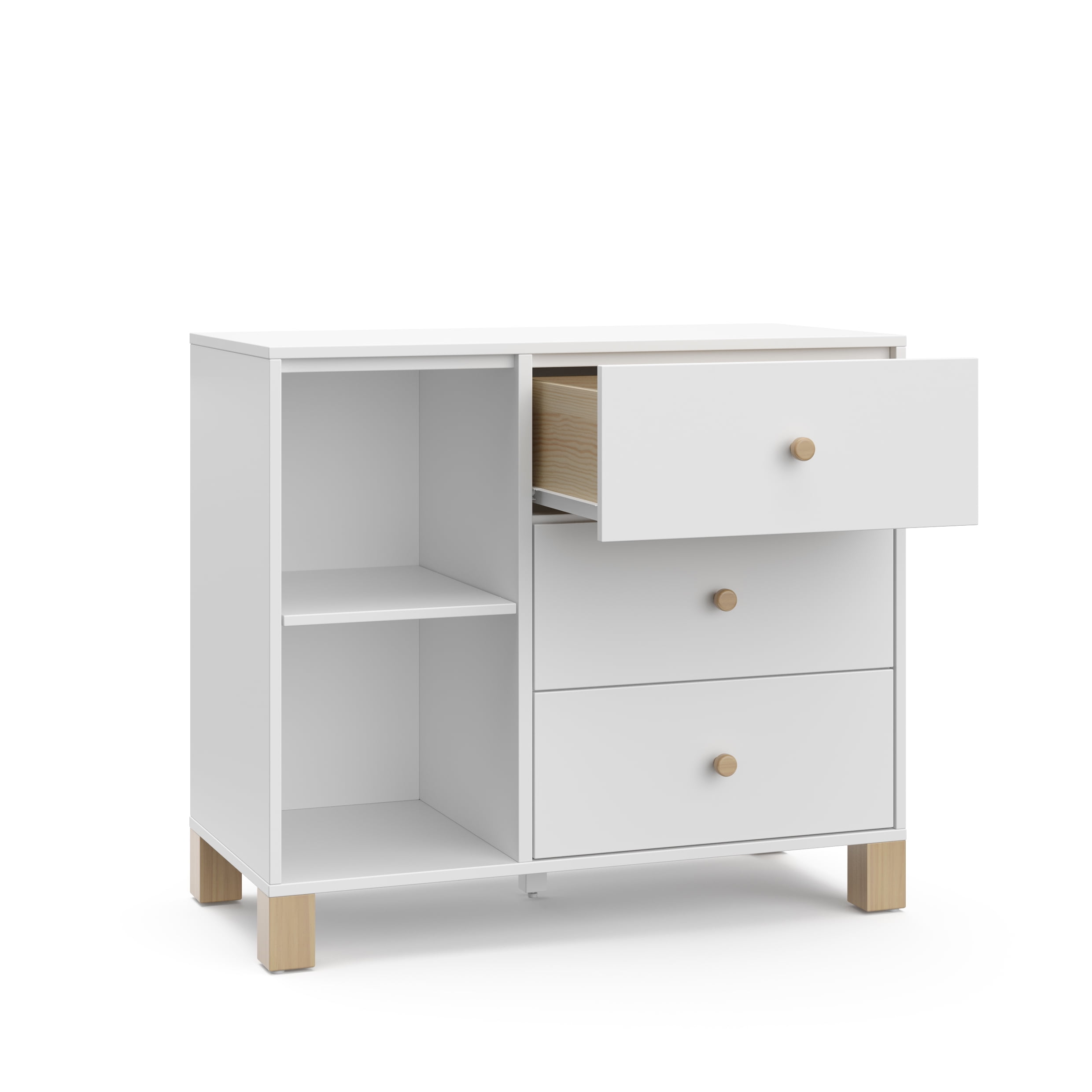 Storkcraft California 3 Drawer Nursery Combo Dresser, White with Driftwood - Image 2