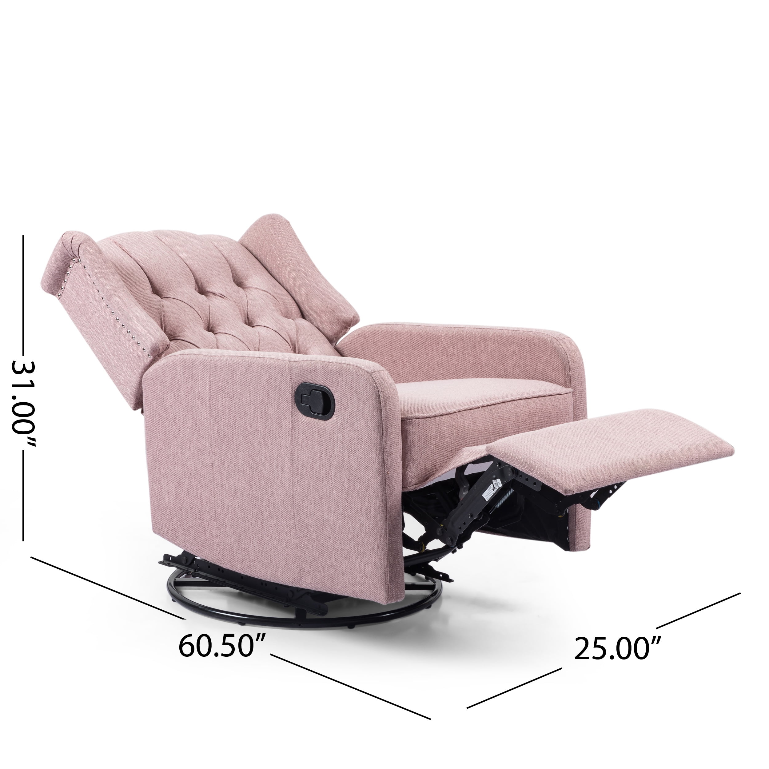 Noble House Sanborn Upholstered Tufted Wingback Swivel Recliner, Light Blush and Black - Image 7