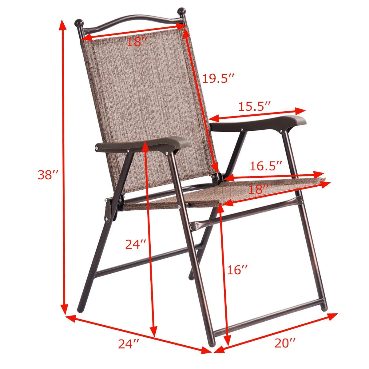 Gymax brown Set of 2 Folding Patio Furniture Sling Back Chairs Outdoors - Image 5