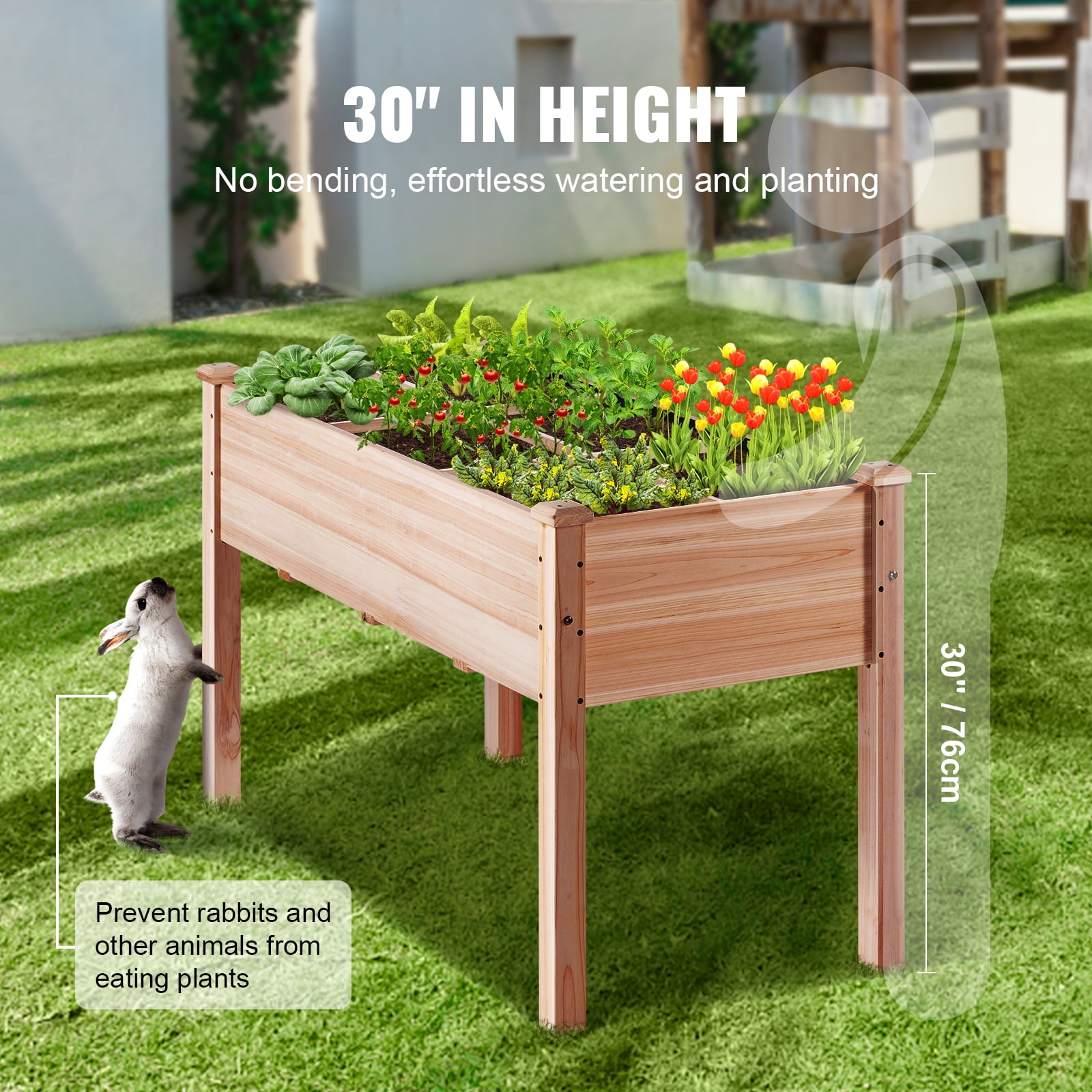 KFFKFF Wooden Raised Garden Bed Planter Box 47.2x22.8x30" Flower Vegetable Herb - Image 3